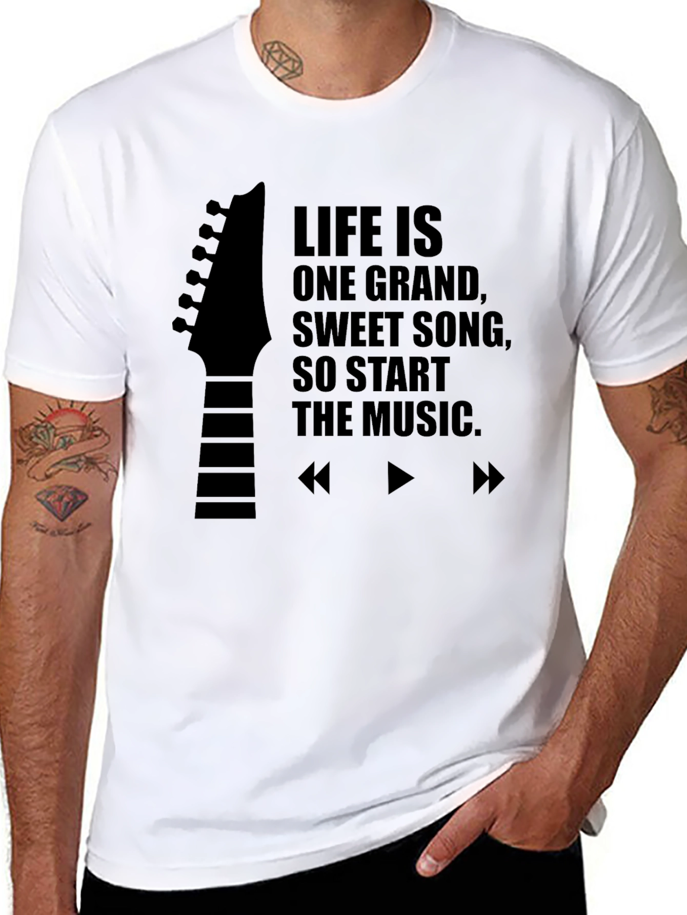 Life Is One Grand Song Black Graphic Tee