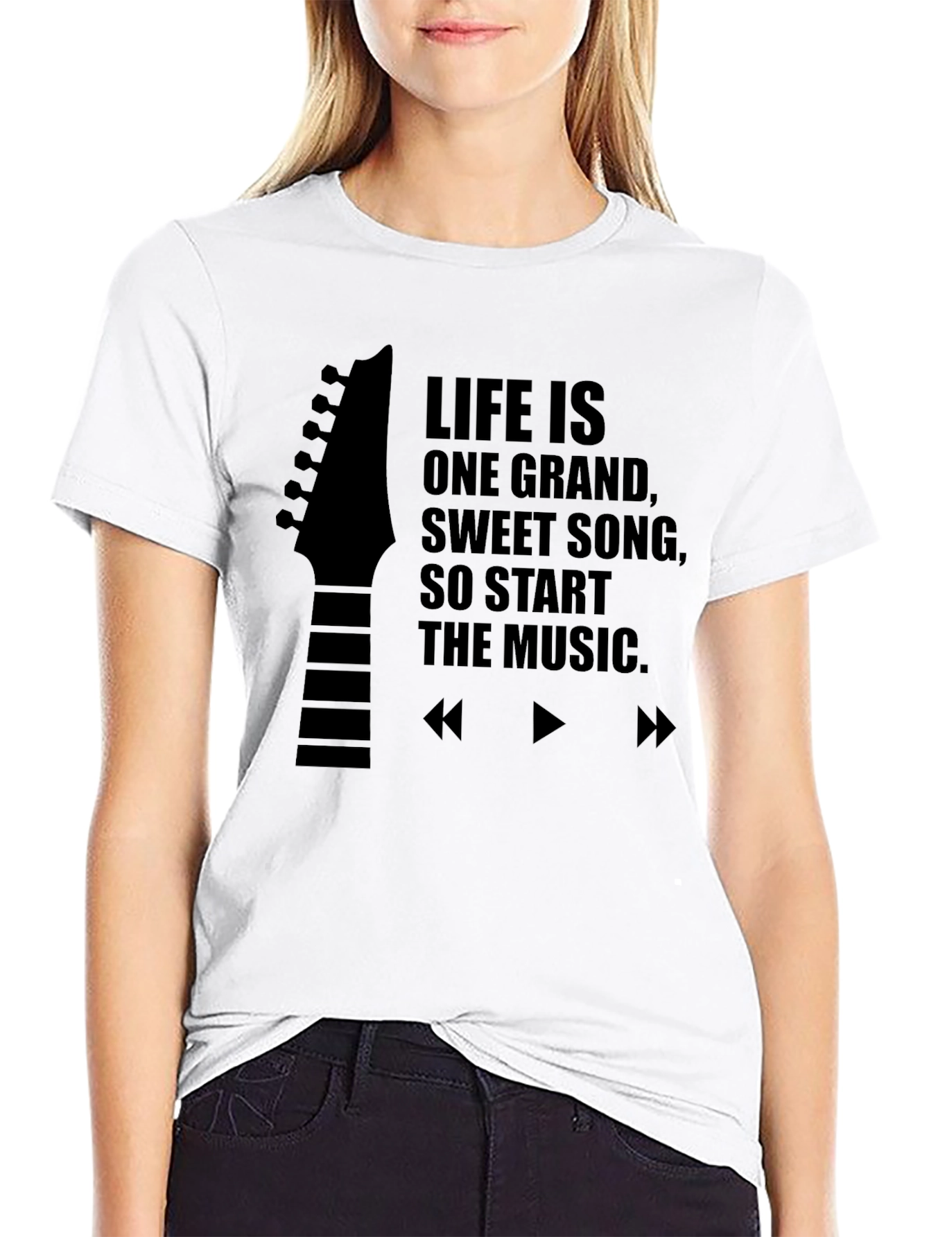 Life Is One Grand Song Black Graphic Tee
