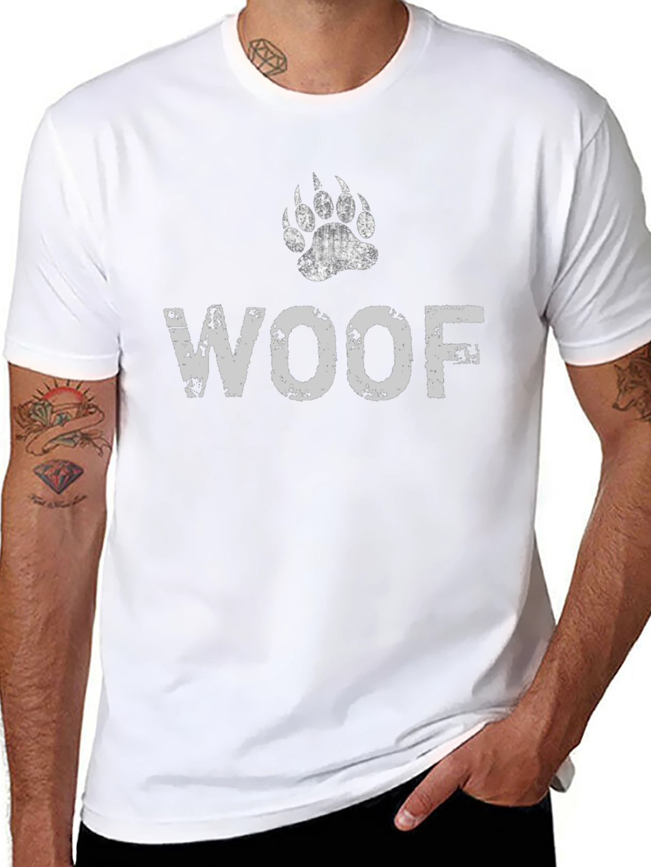 WOOF Bear Paw Print T-Shirt - Distressed Design
