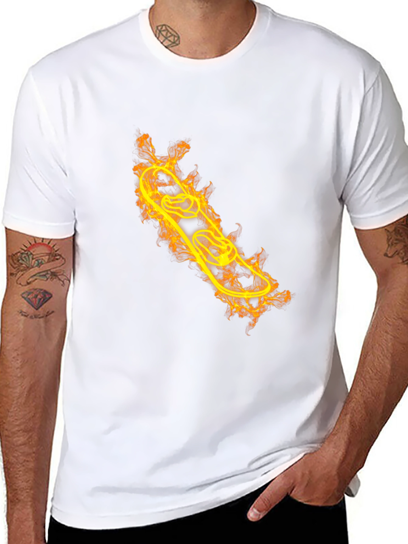 Fiery Skateboarder T-Shirt - Black Cotton Tee