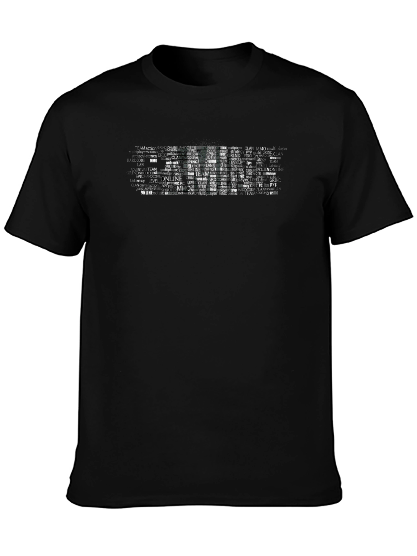 Gaming Word Art T-Shirt - Black Crew Neck
