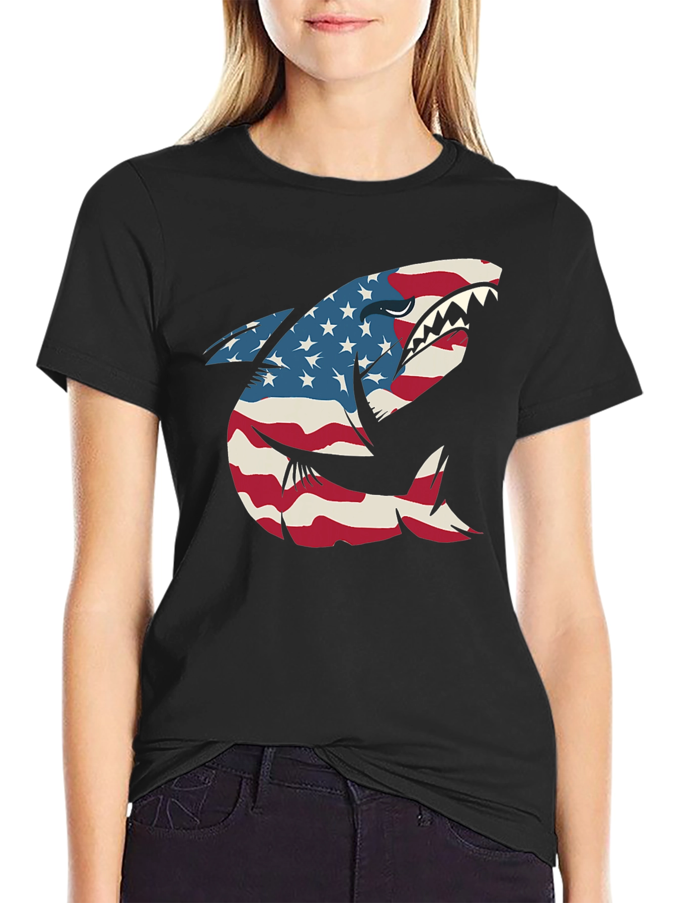 American Flag Shark Graphic Tee - Patriotic USA Pride!