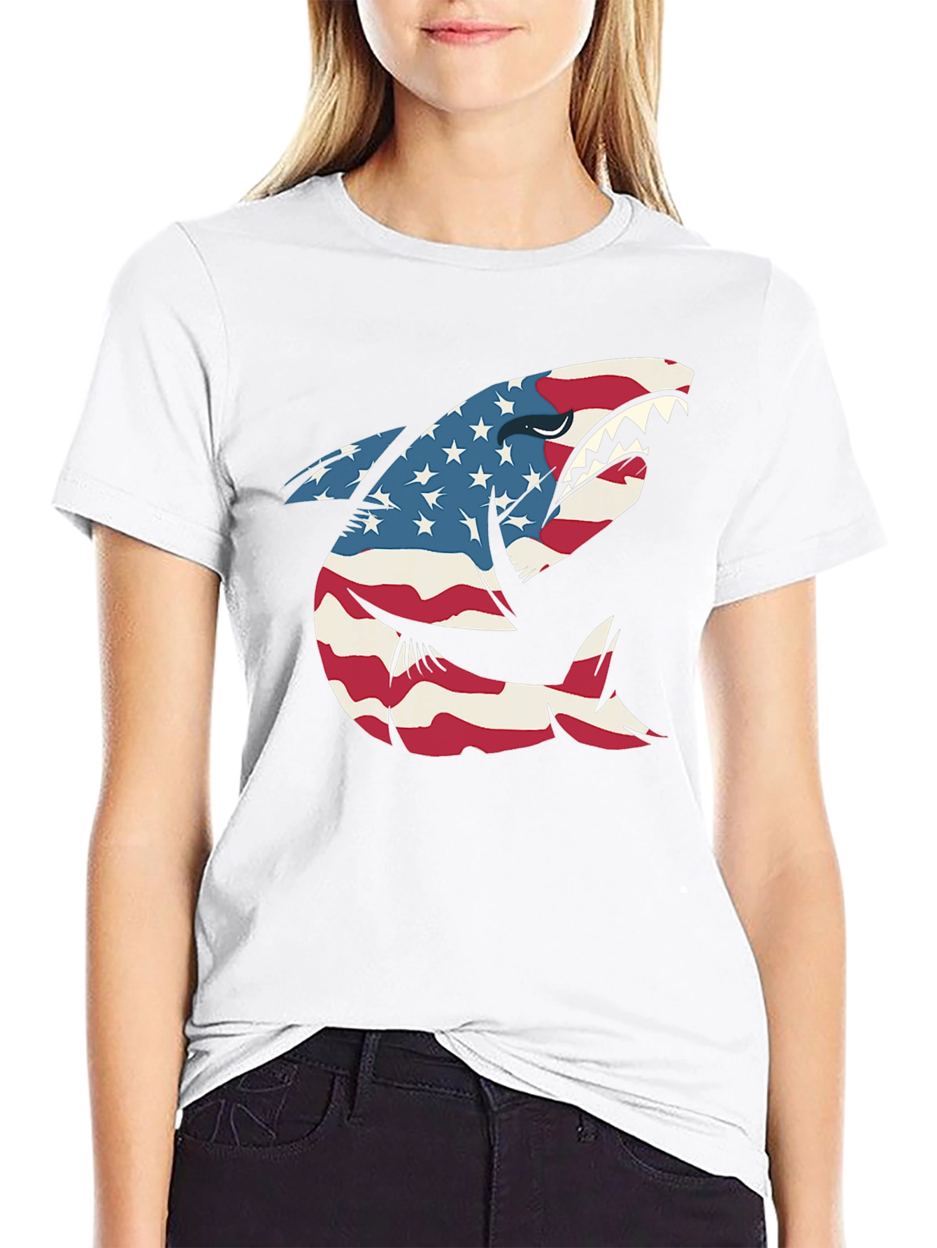American Flag Shark Graphic Tee - Patriotic USA Pride!