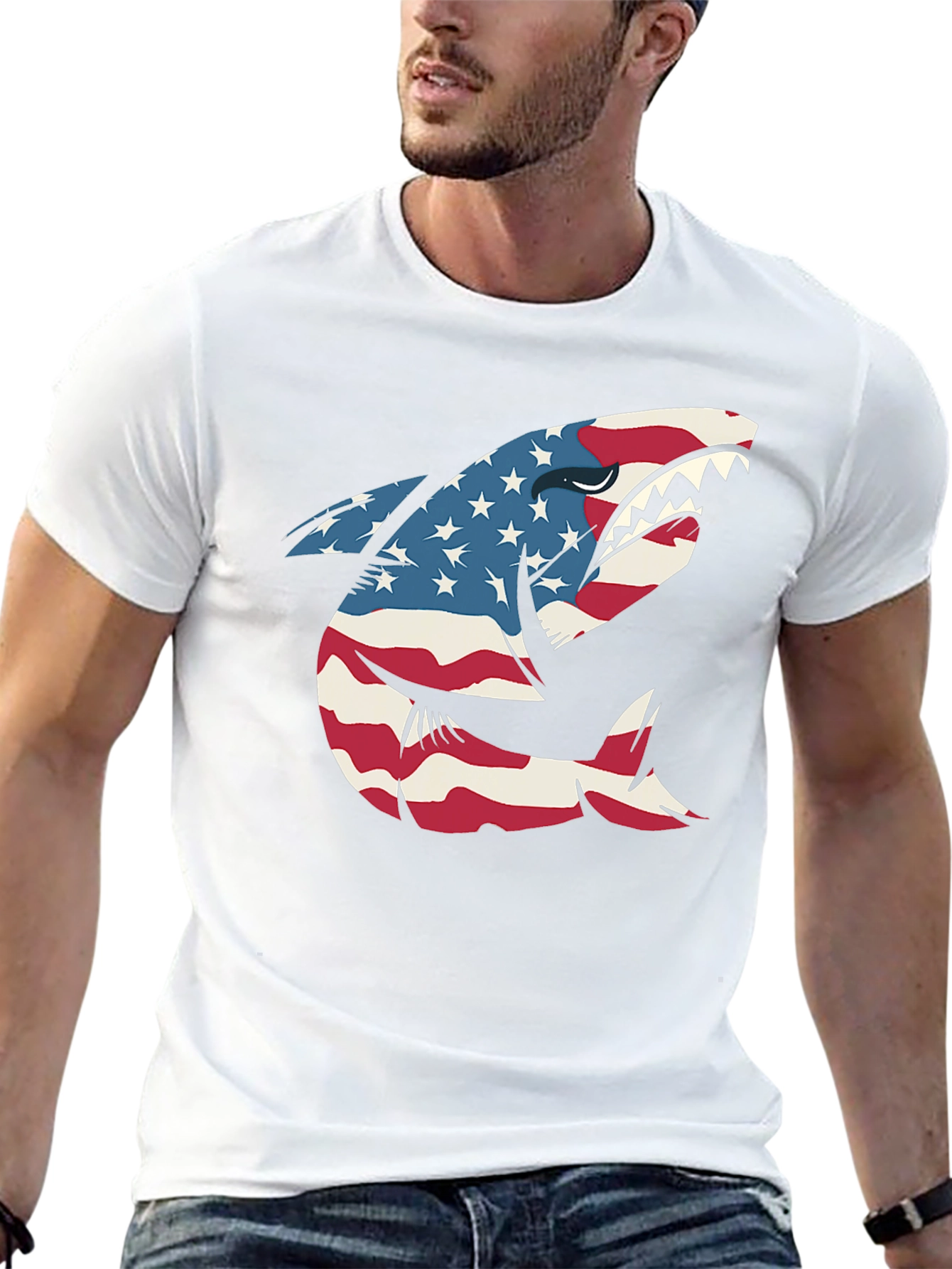 American Flag Shark Graphic Tee - Patriotic USA Pride!