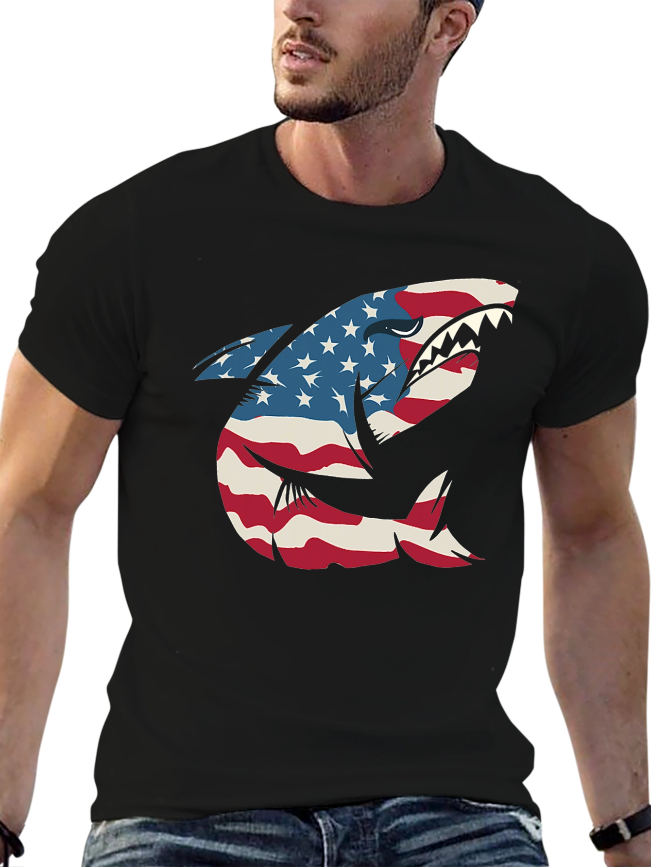 American Flag Shark Graphic Tee - Patriotic USA Pride!