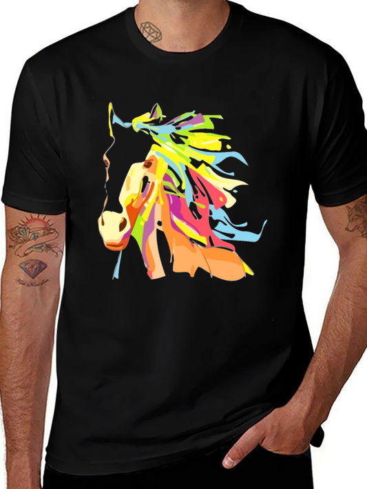 Colorful Horse Graphic Tee - Stylish Black T-Shirt