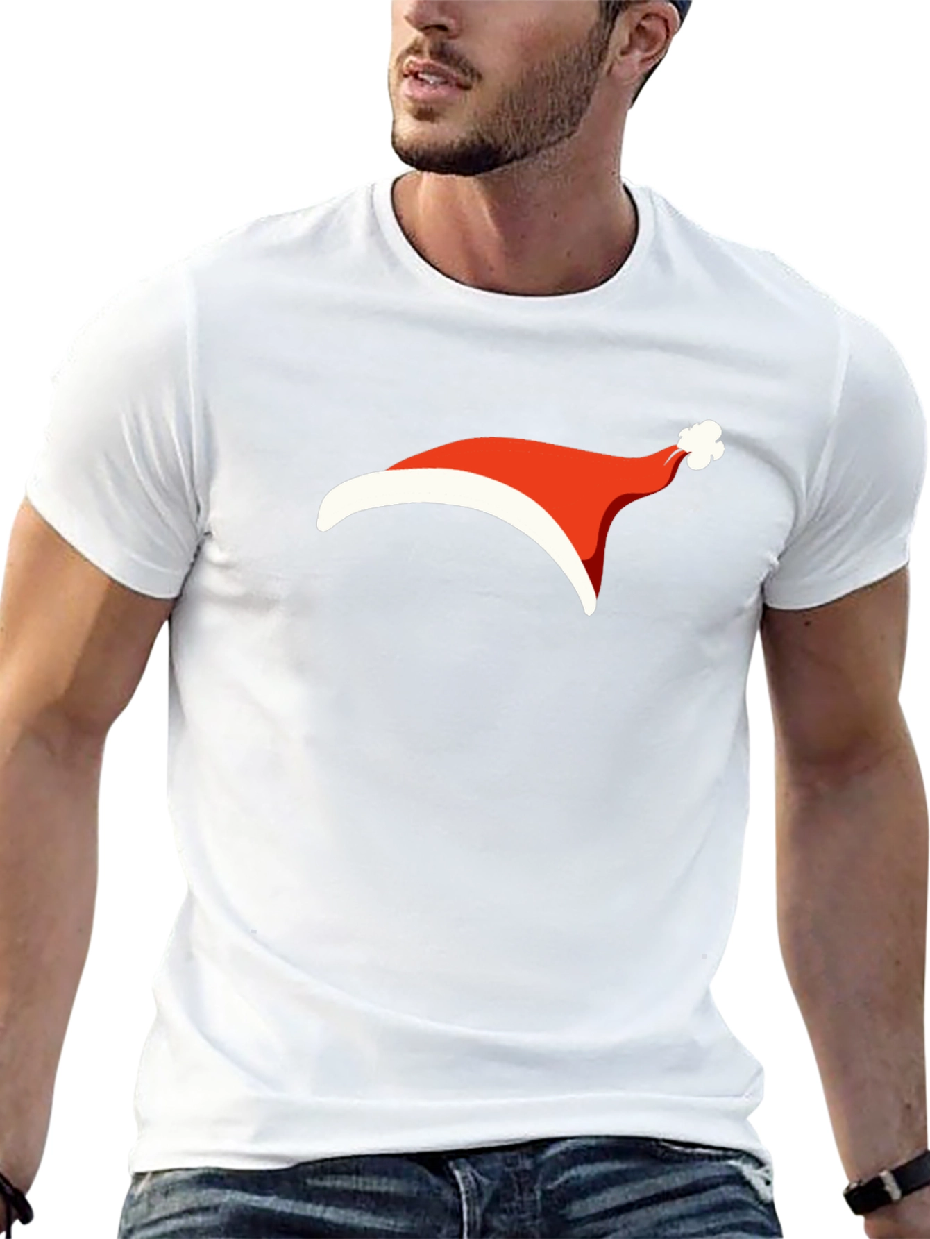 Festive Santa Hat Graphic Tee - Black