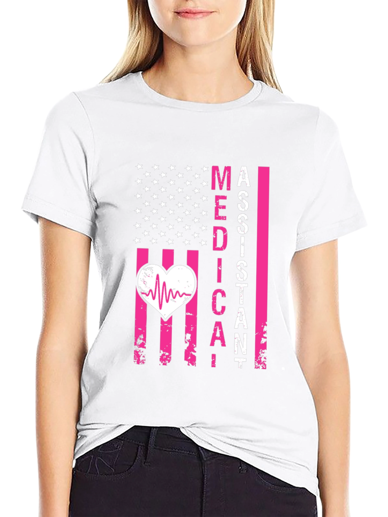 Medical Assistant Heartbeat US Flag Tee