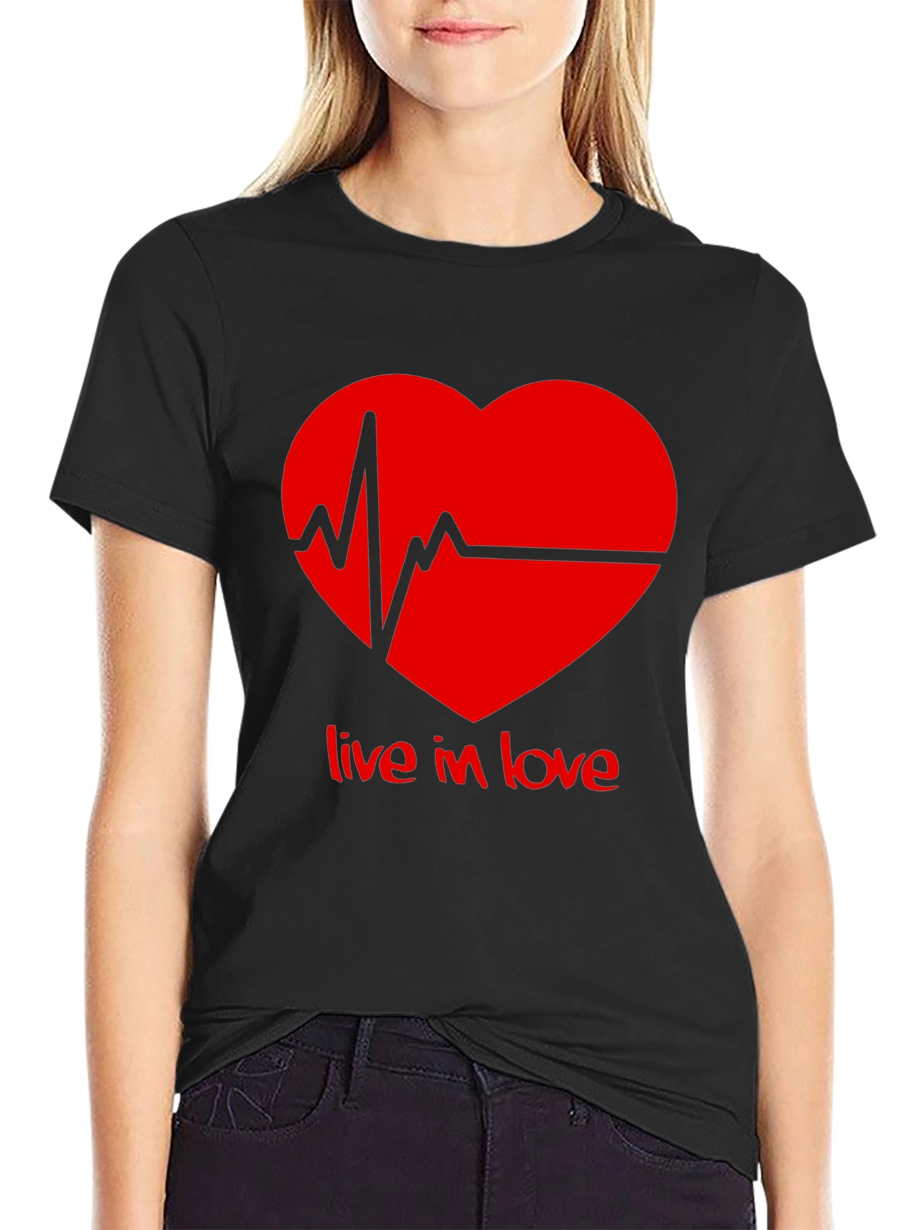 Live in Love Heartbeat Graphic Tee - Black