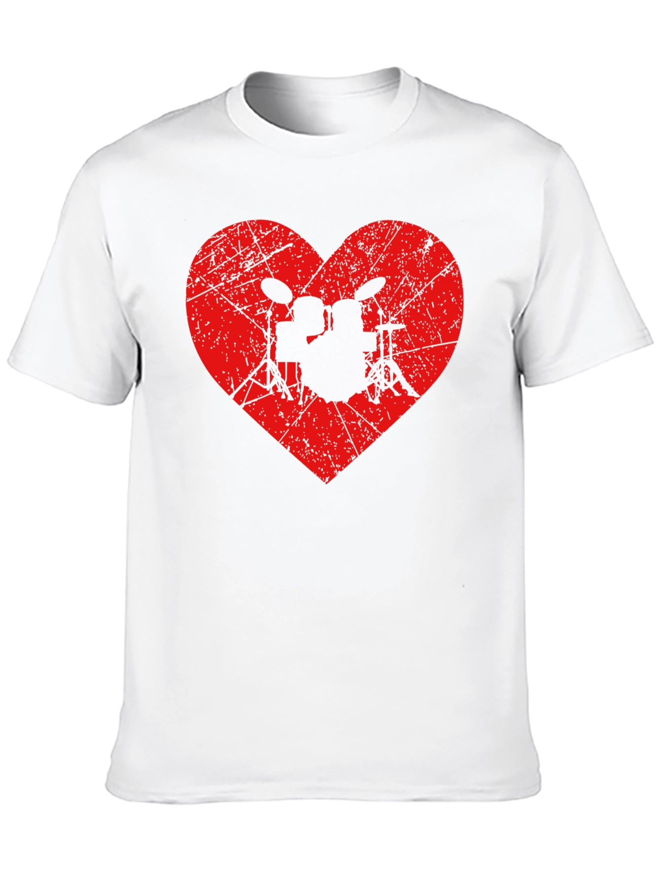 Drum Kit Heart Graphic Tee - Black Cotton Shirt