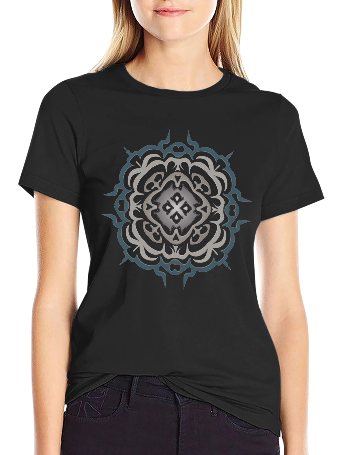 Abstract Mandala Graphic Black T-Shirt