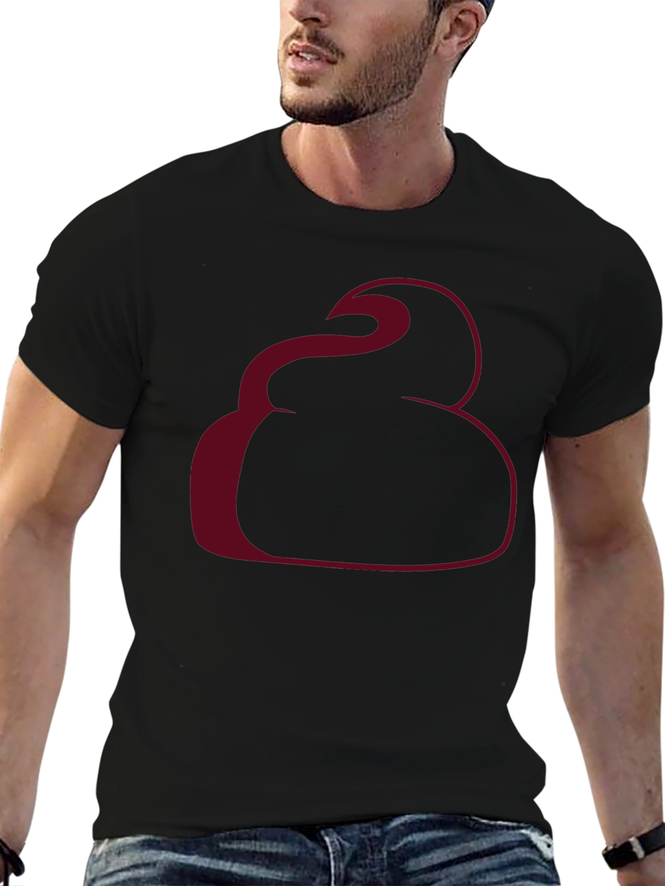 Unique Graphic Tee - Burgundy Swirl Design Black T-Shirt