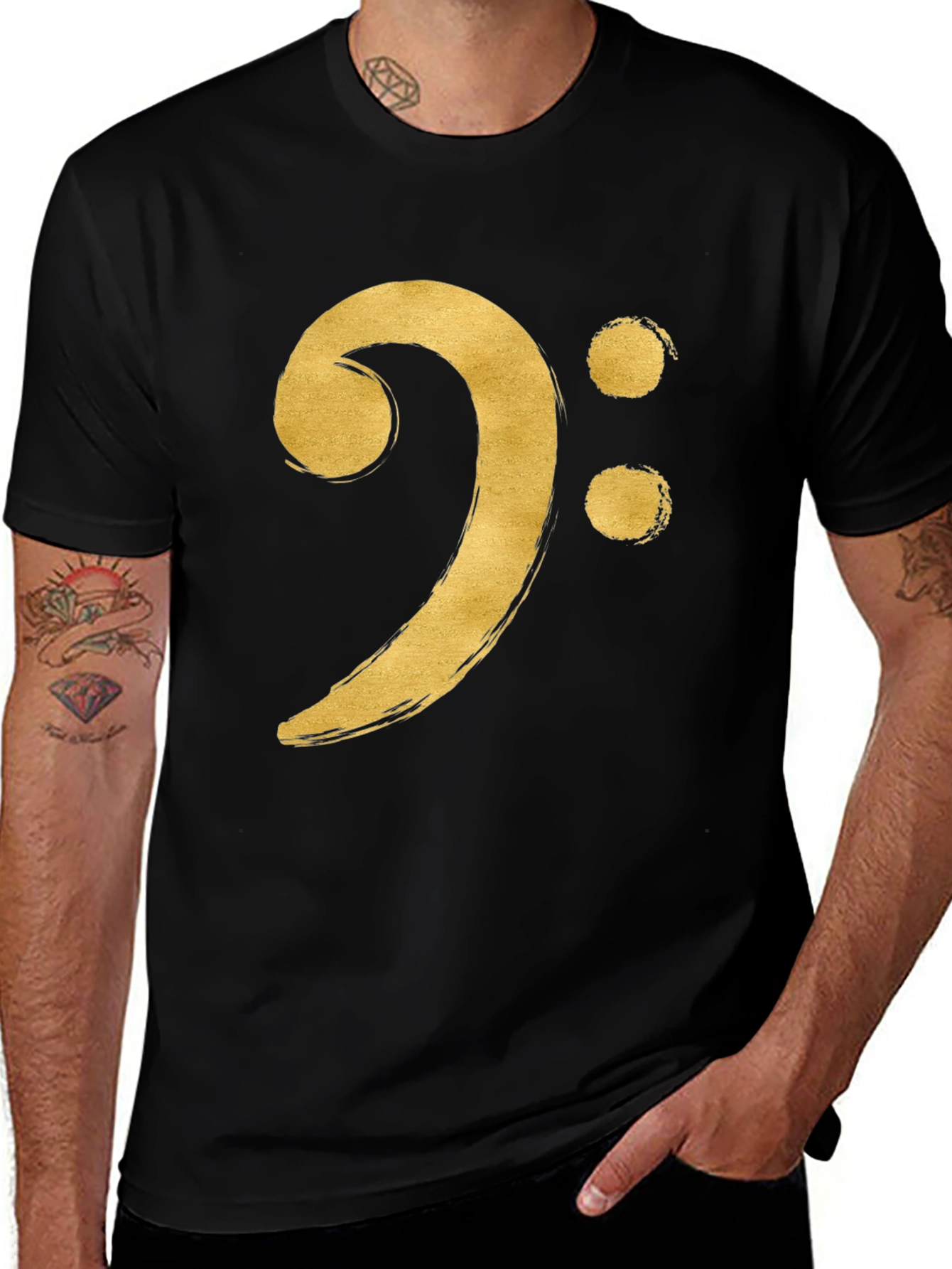 Bass Clef T-Shirt - Musical Golden Style
