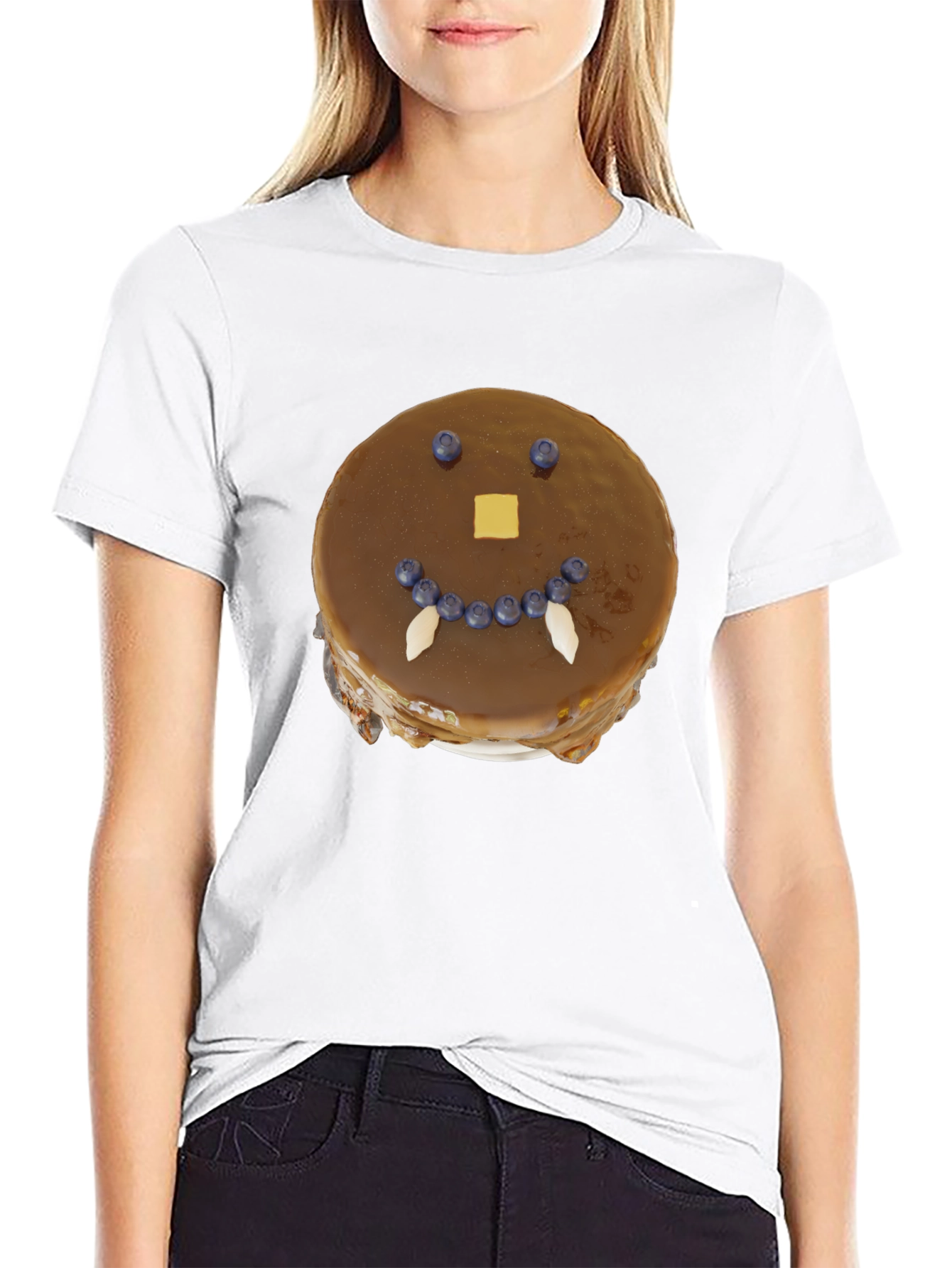 Funny Pancake Face Graphic Tee - Casual Black T-Shirt