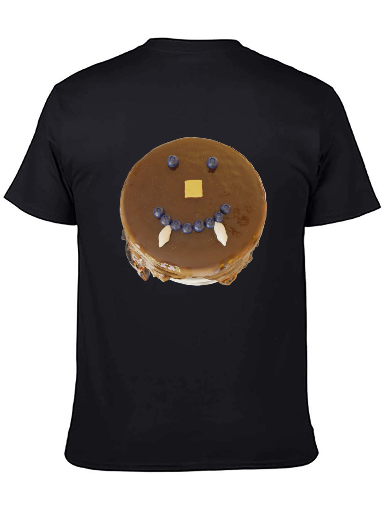 Funny Pancake Face Graphic Tee - Casual Black T-Shirt