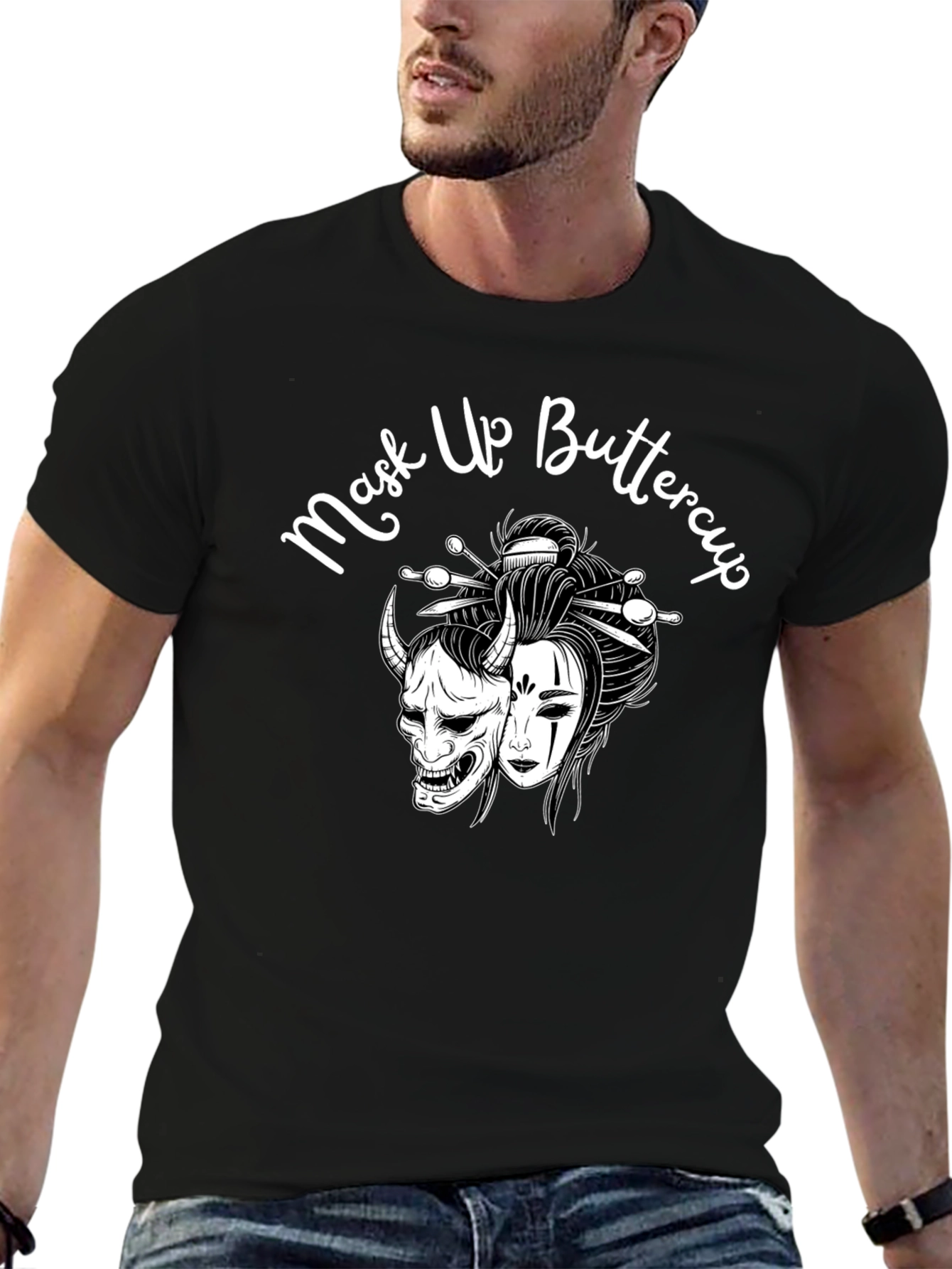 Mask Up Buttercup Graphic Tee - Black