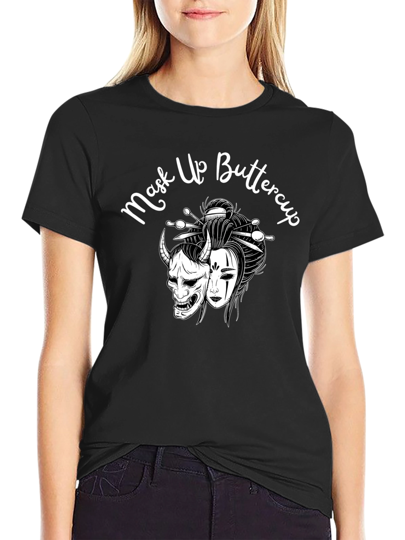 Mask Up Buttercup Graphic Tee - Black