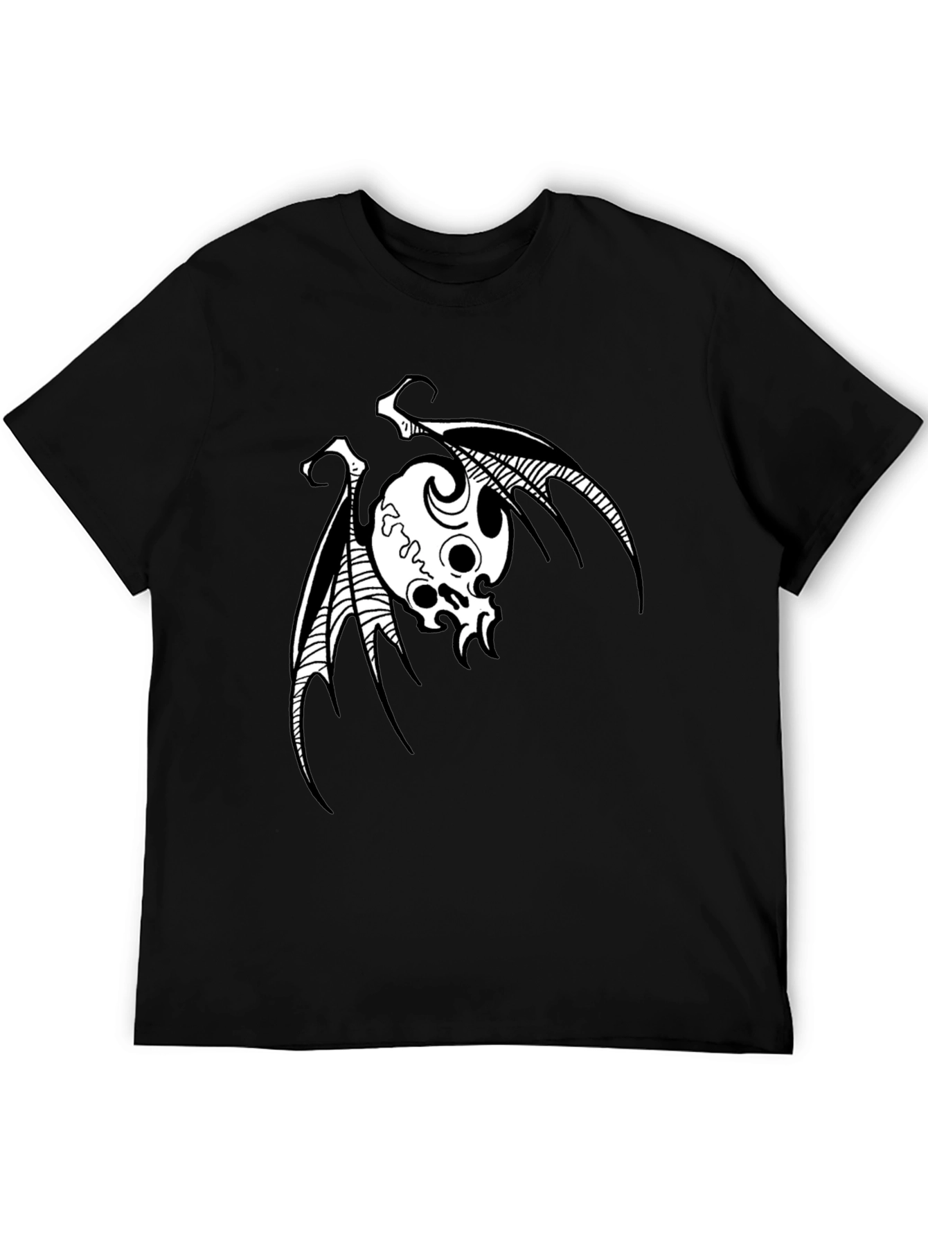 Skull Bat Graphic Print Mens Black T-Shirt