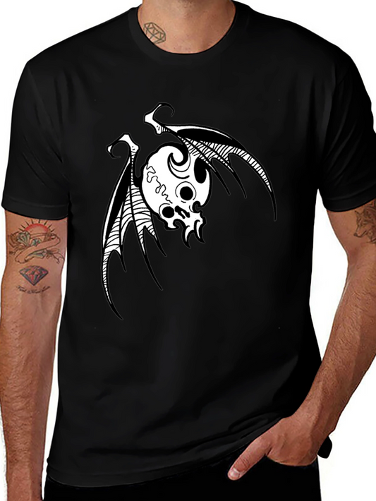Skull Bat Graphic Print Mens Black T-Shirt