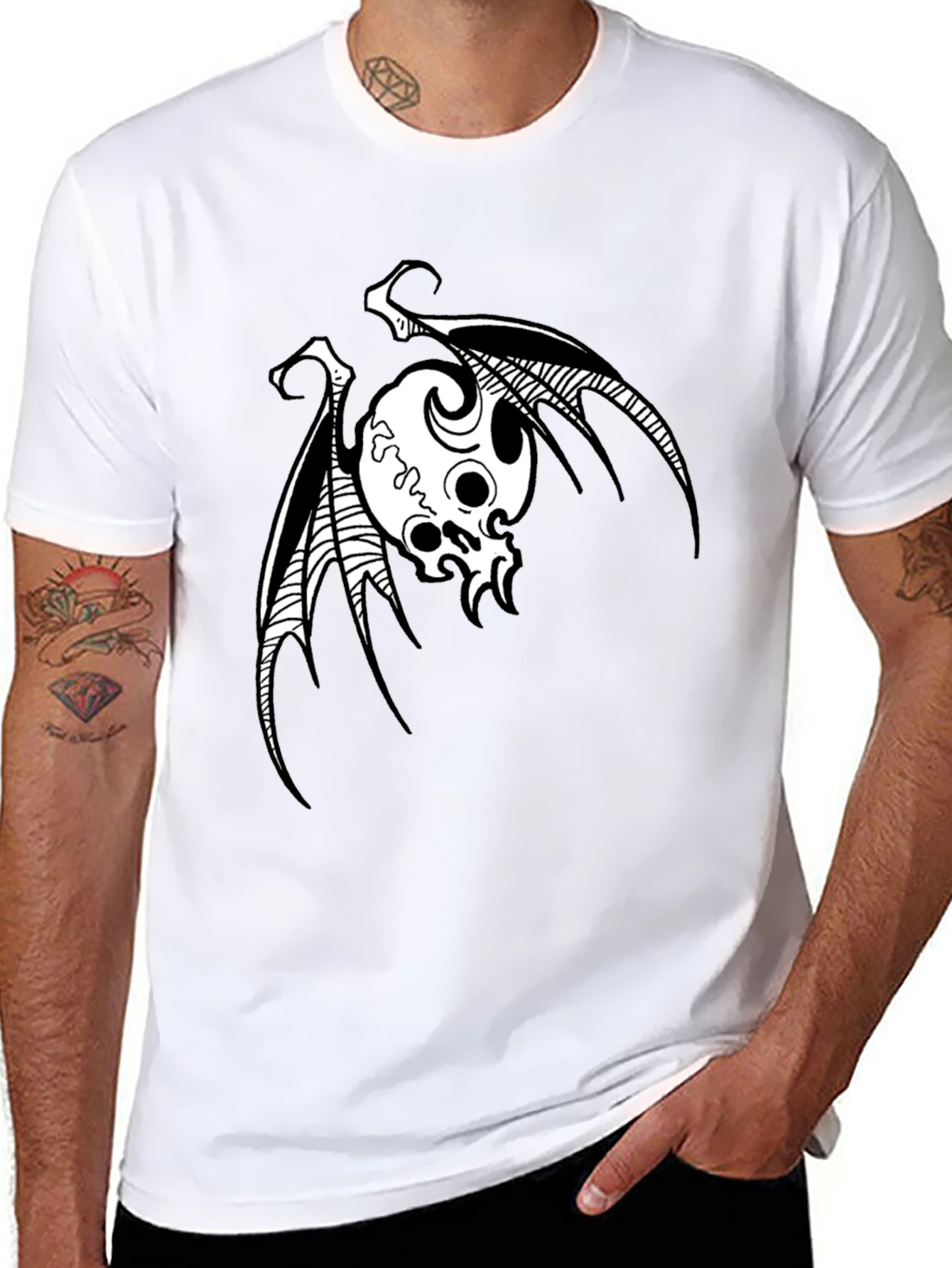 Skull Bat Graphic Print Mens Black T-Shirt