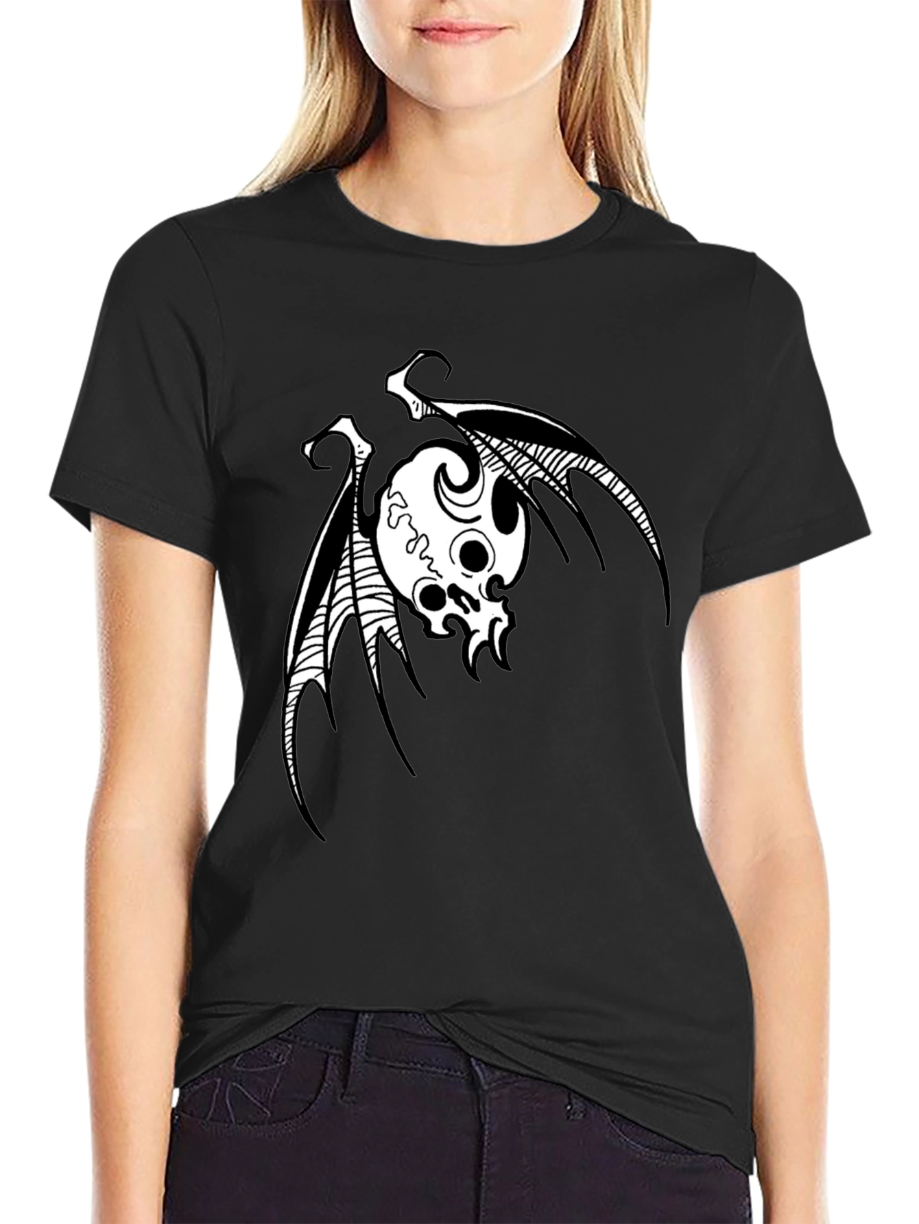 Skull Bat Graphic Print Mens Black T-Shirt