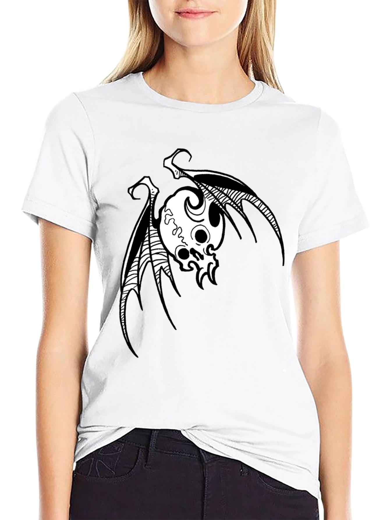 Skull Bat Graphic Print Mens Black T-Shirt