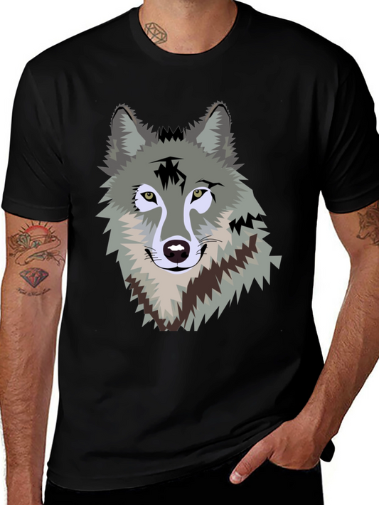Mens Black T-Shirt with Wolf Graphic