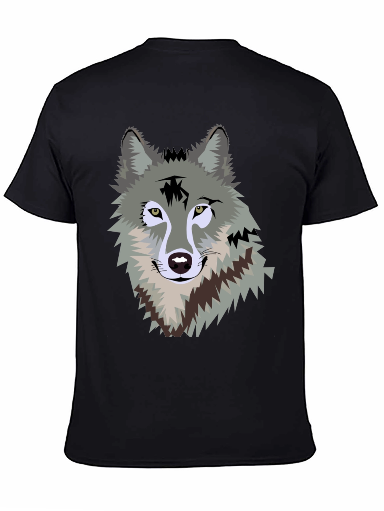 Mens Black T-Shirt with Wolf Graphic