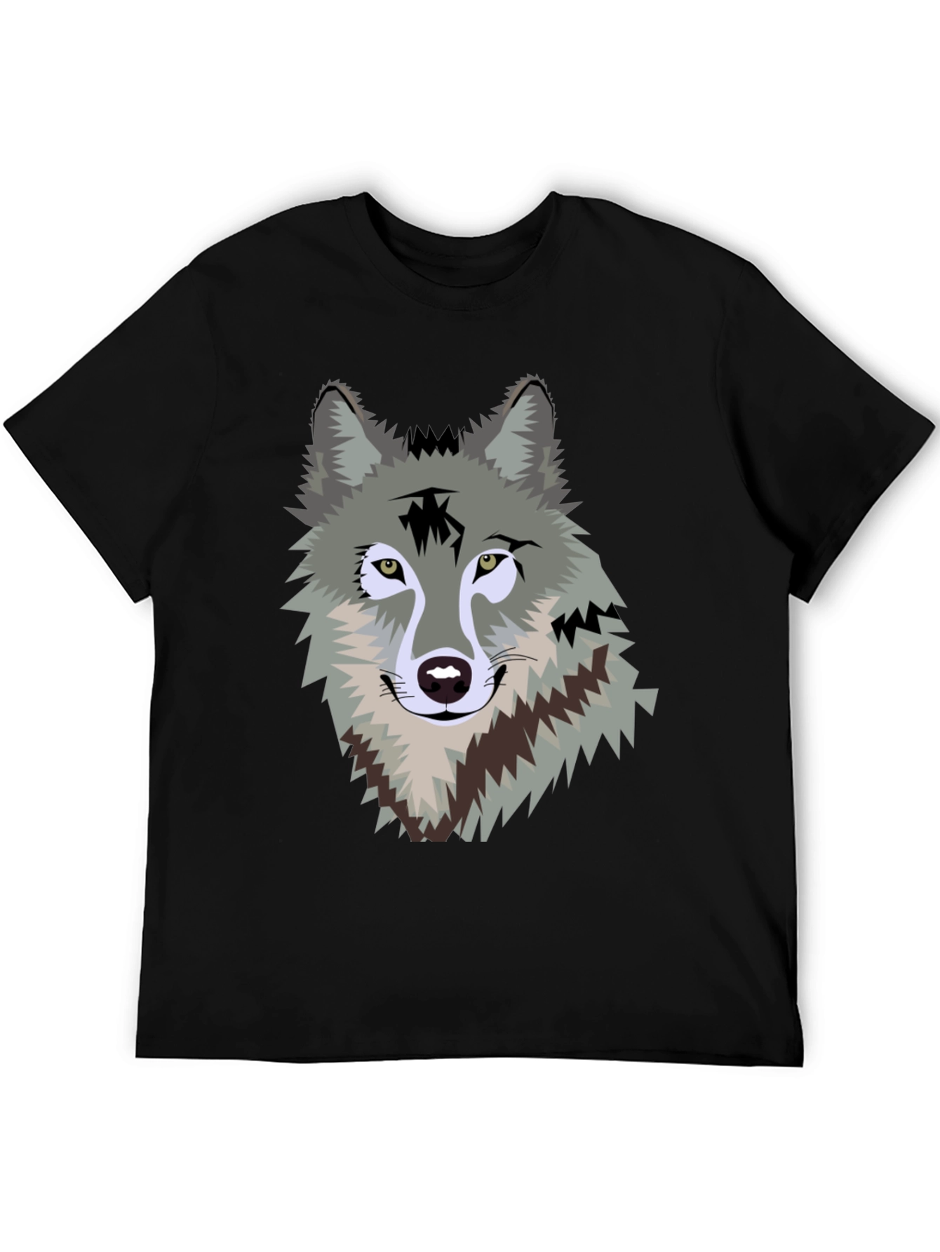 Mens Black T-Shirt with Wolf Graphic