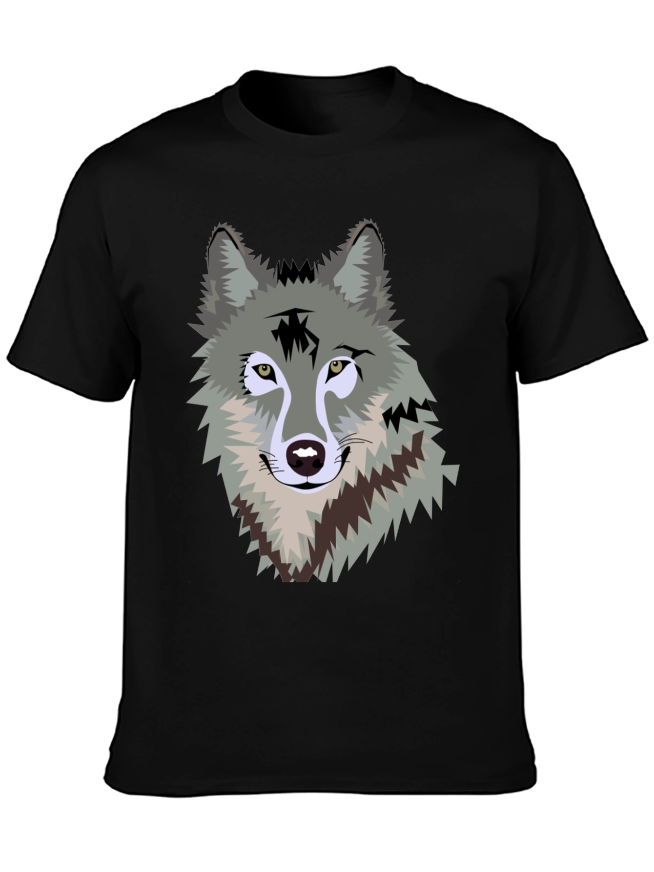 Mens Black T-Shirt with Wolf Graphic