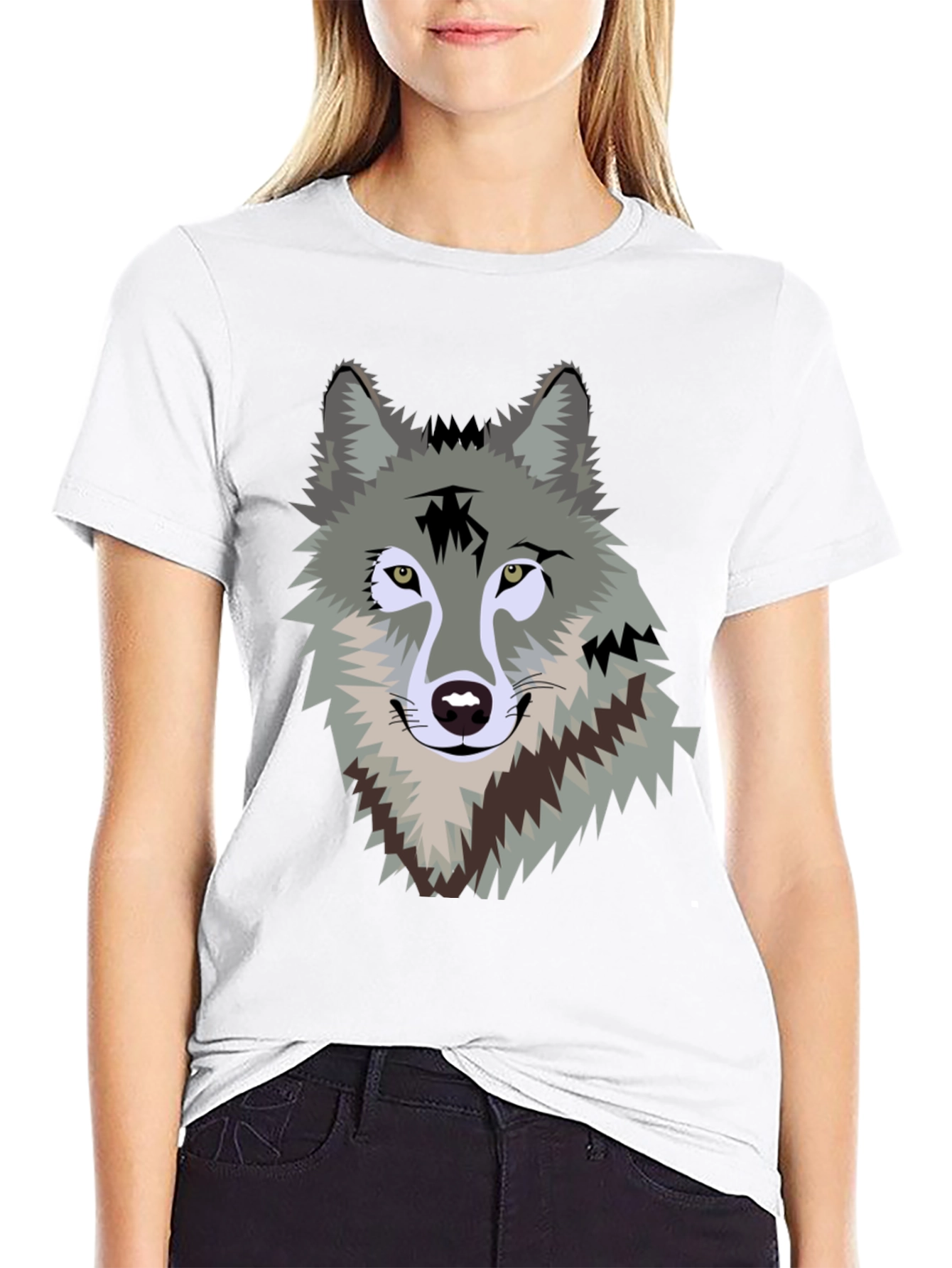 Mens Black T-Shirt with Wolf Graphic