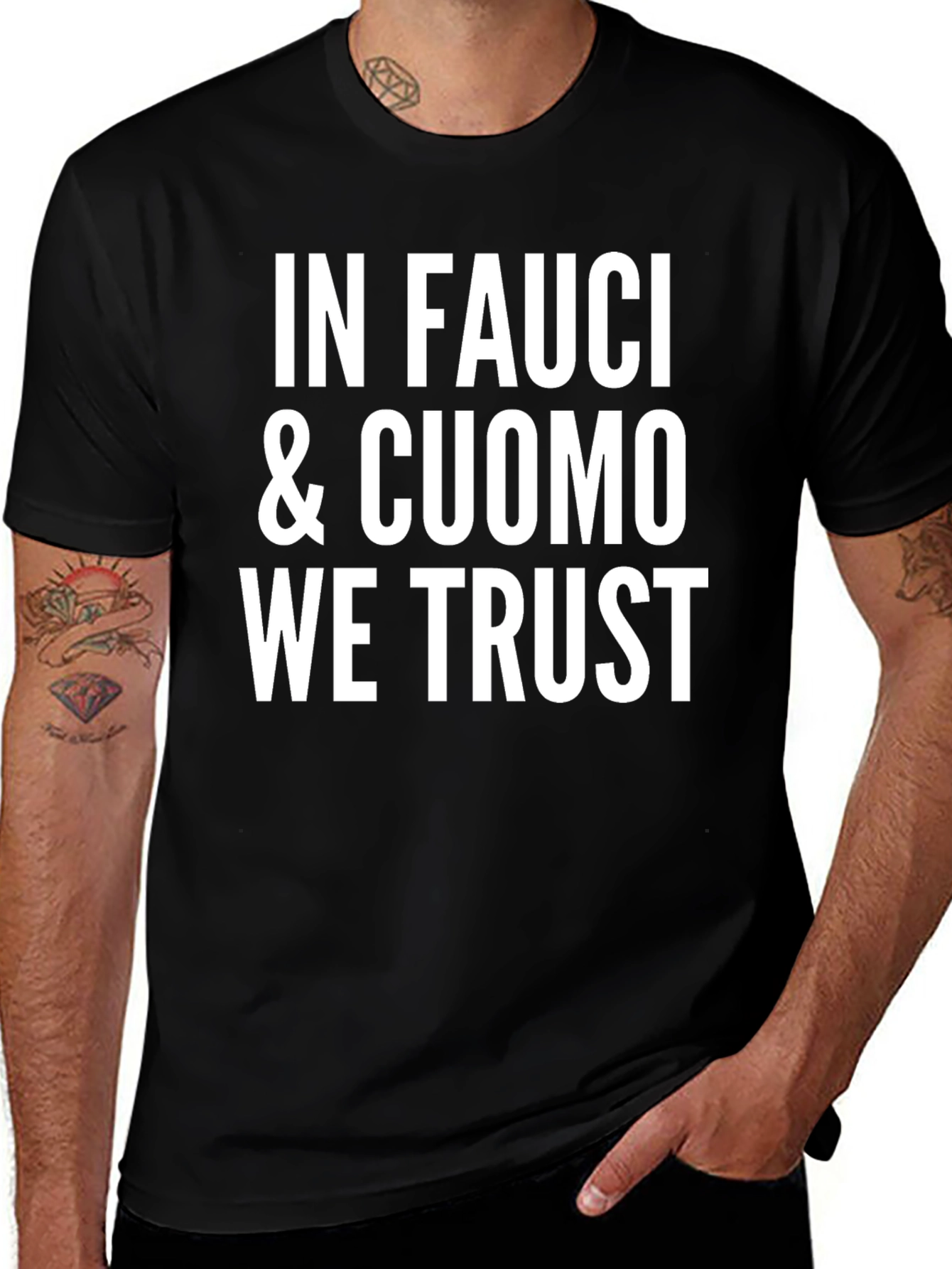 In Fauci & Cuomo We Trust Black Graphic T-Shirt