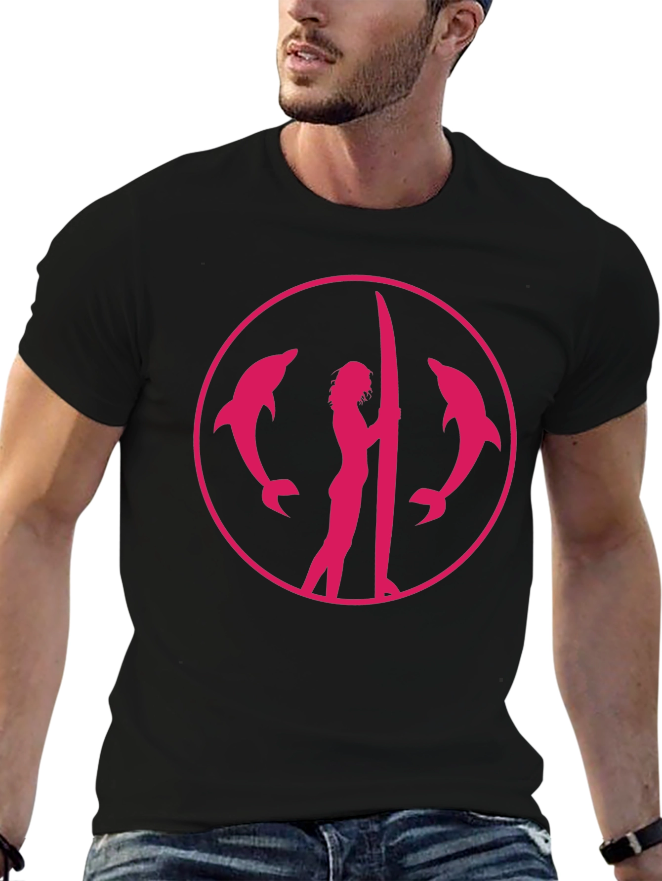 Dolphin Surfer Graphic Tee - Black