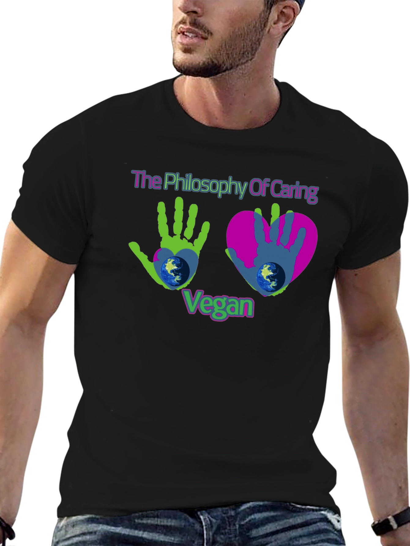 Vegan Philosophy Caring Earth Graphic T-Shirt