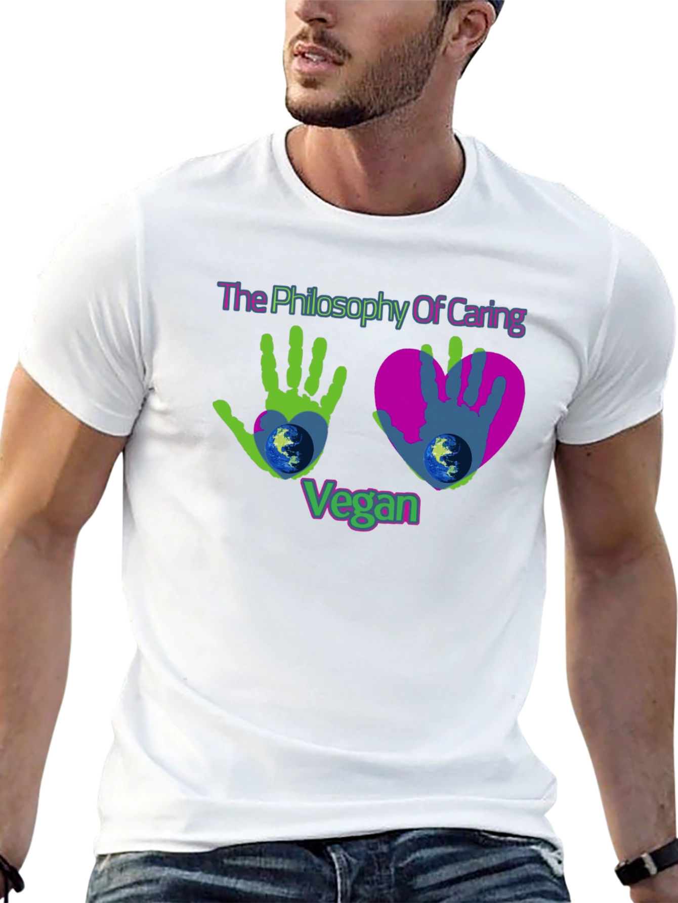 Vegan Philosophy Caring Earth Graphic T-Shirt