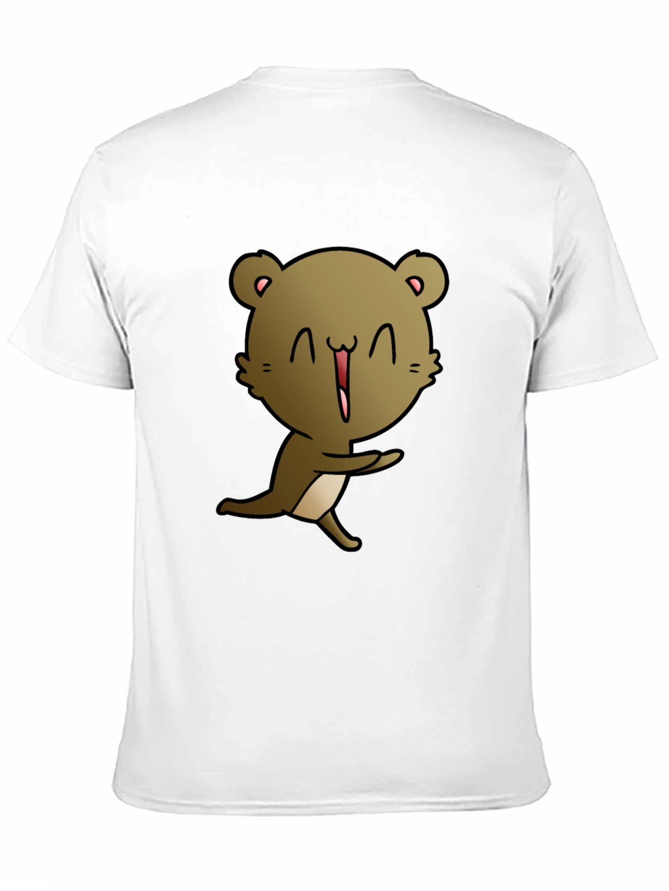 Cartoon Bear Graphic Tee - Black Cotton Blend