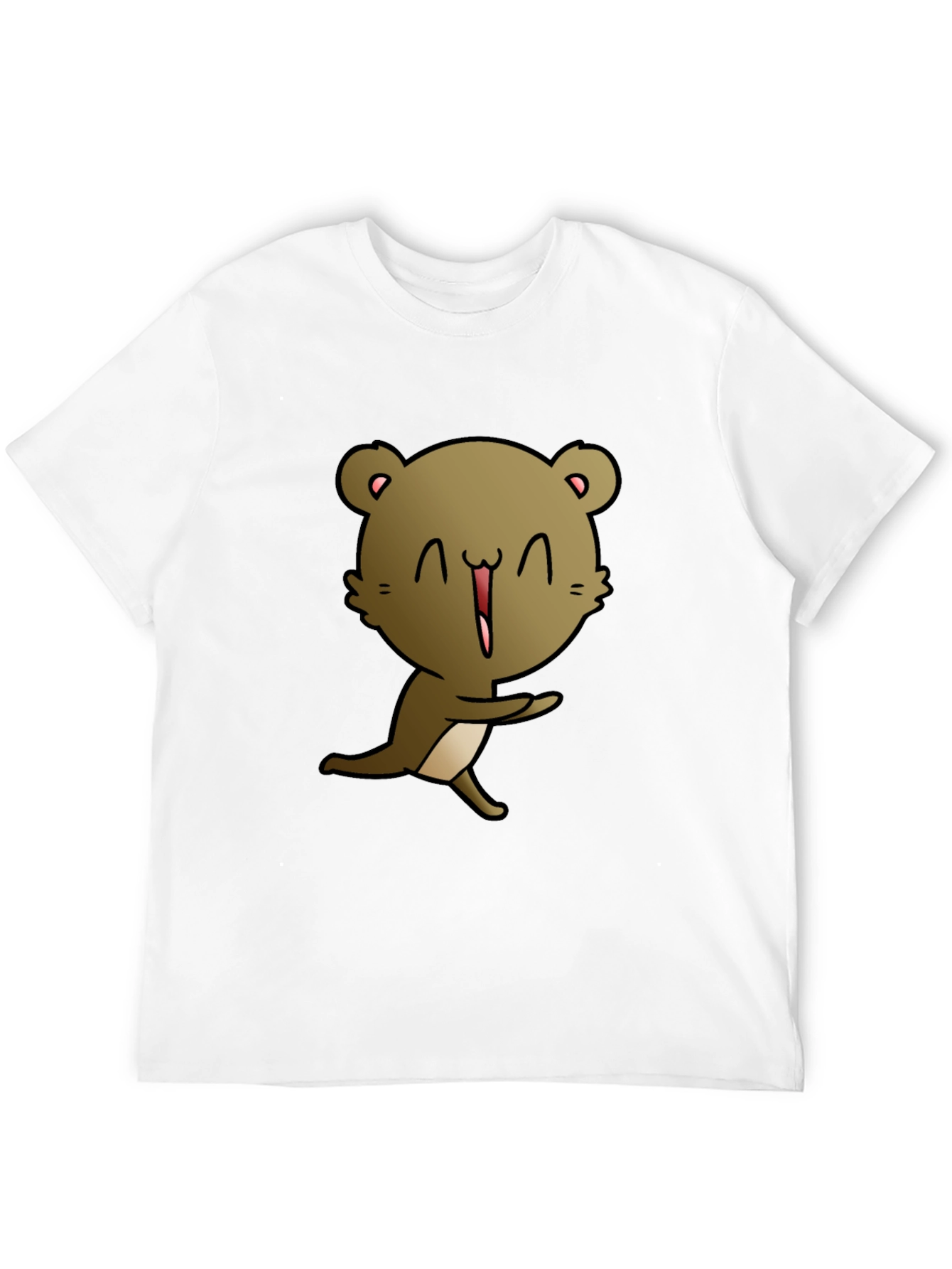 Cartoon Bear Graphic Tee - Black Cotton Blend