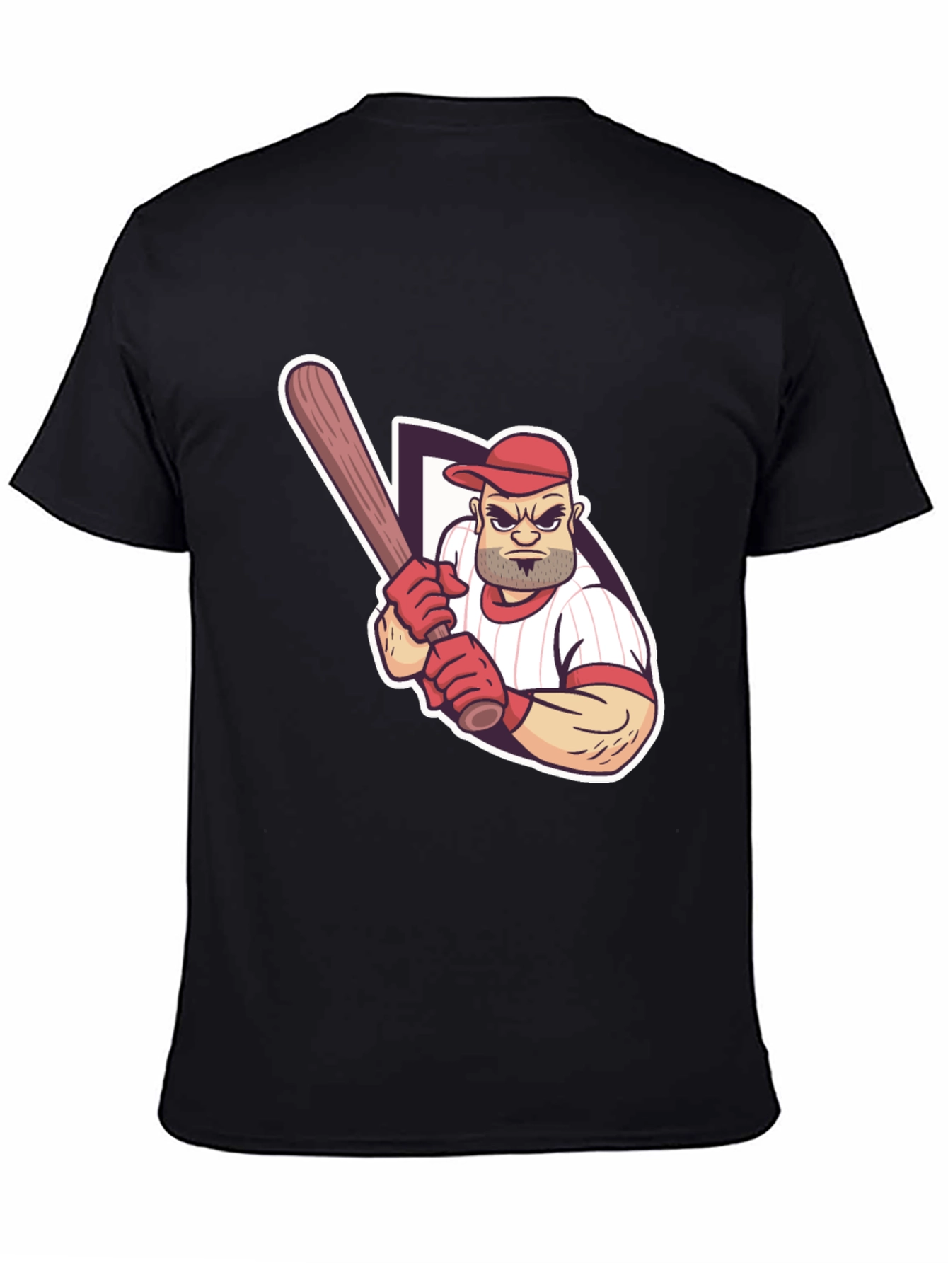 Baseball Player Graphic Tee - Black Cotton T-Shirt