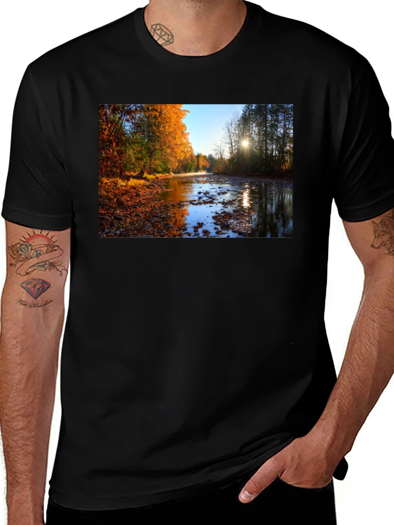 Autumn River Graphic Tee - Nature Lovers T-Shirt