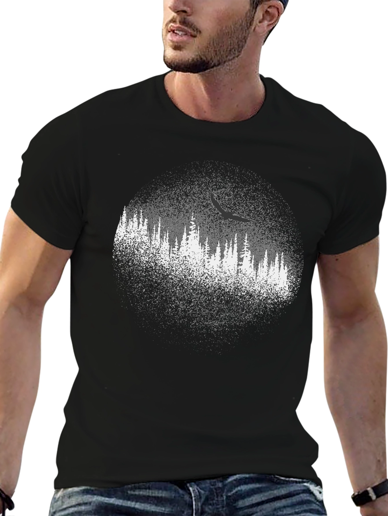 Black Tee with Forest Print