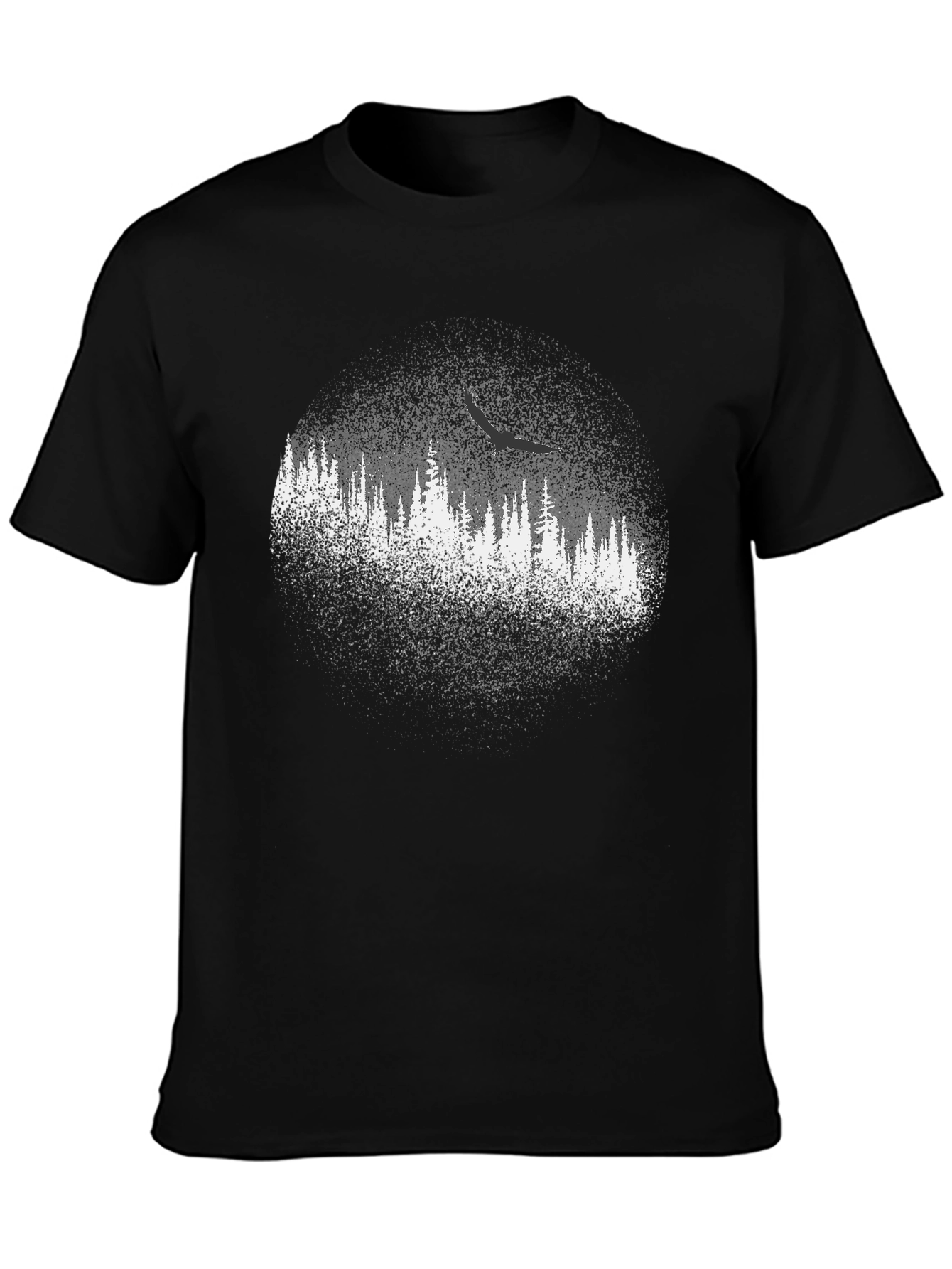 Black Tee with Forest Print