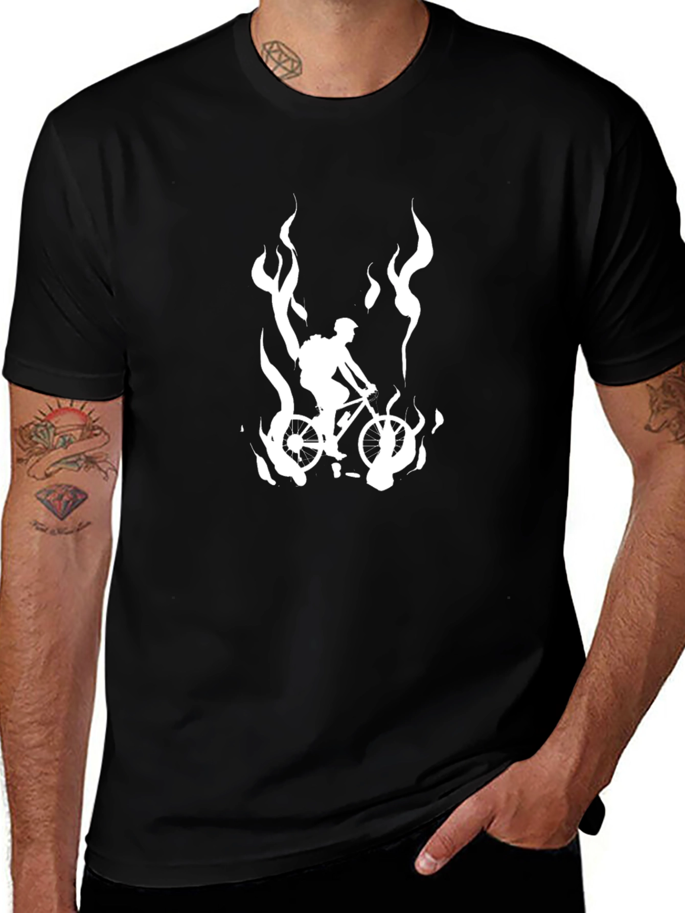 Biker on Fire Graphic Tee - Mens Black T-Shirt