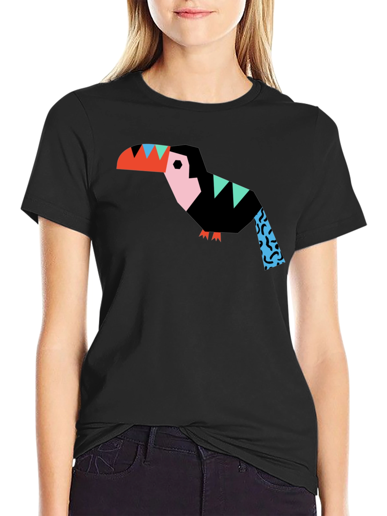 Geometric Toucan Graphic Black T-Shirt