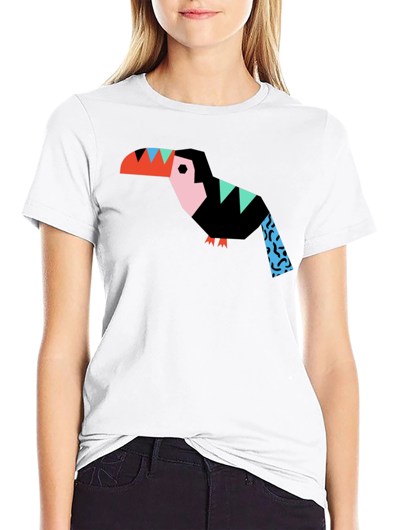Geometric Toucan Graphic Black T-Shirt