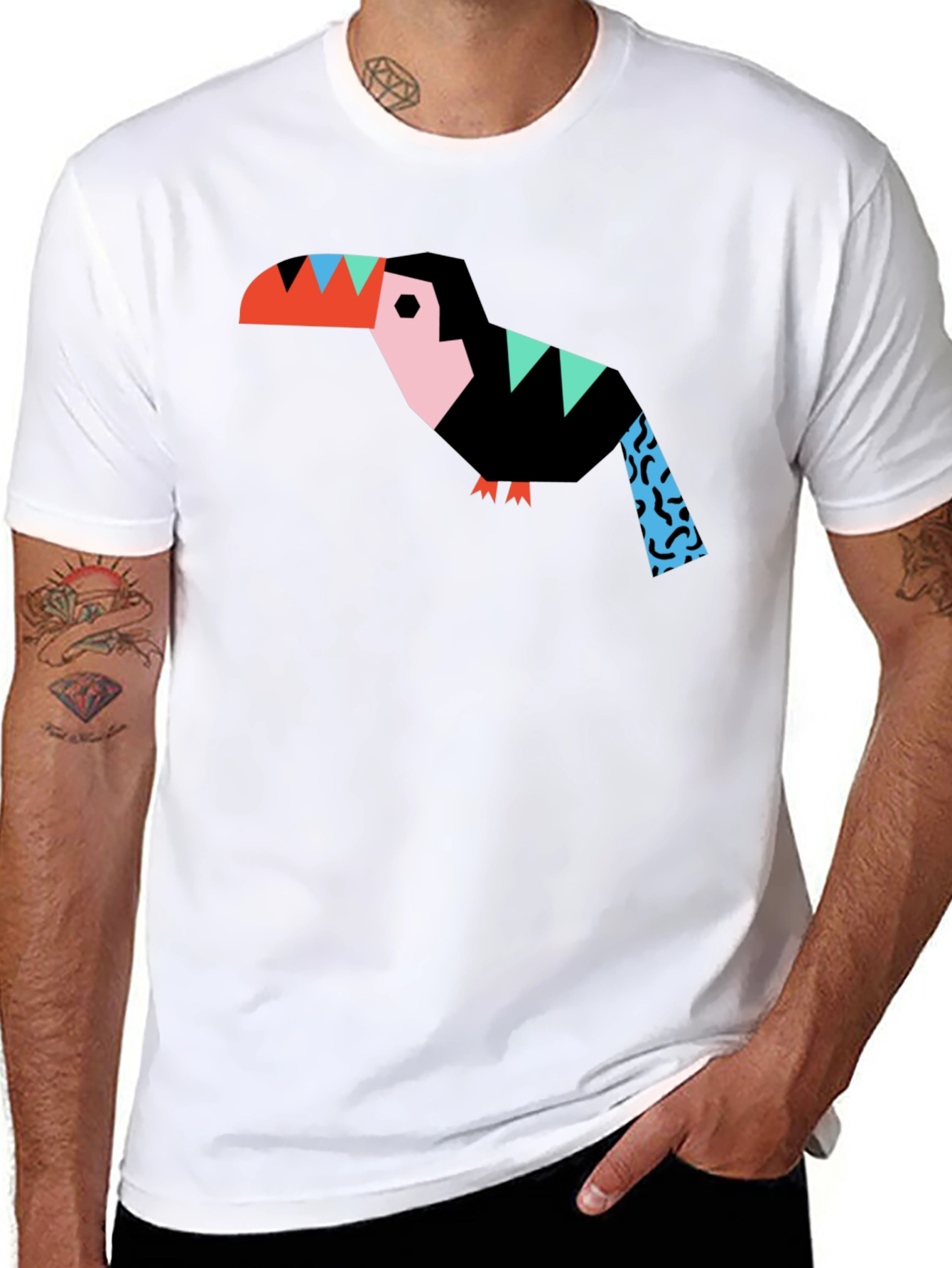 Geometric Toucan Graphic Black T-Shirt