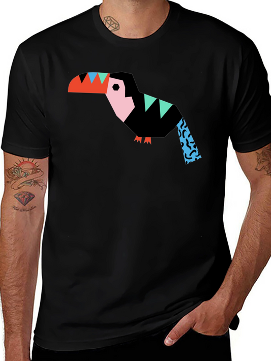 Geometric Toucan Graphic Black T-Shirt