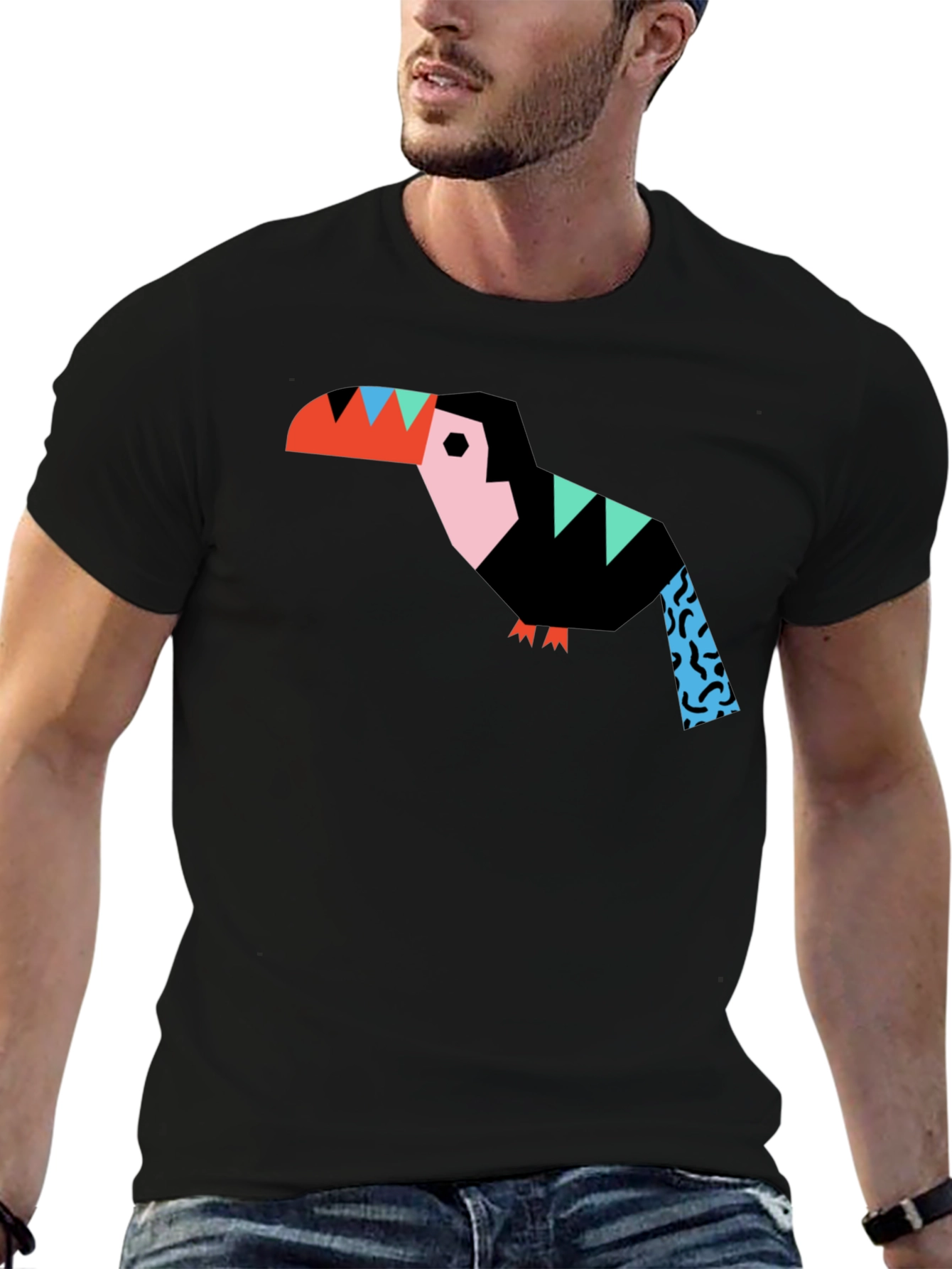 Geometric Toucan Graphic Black T-Shirt