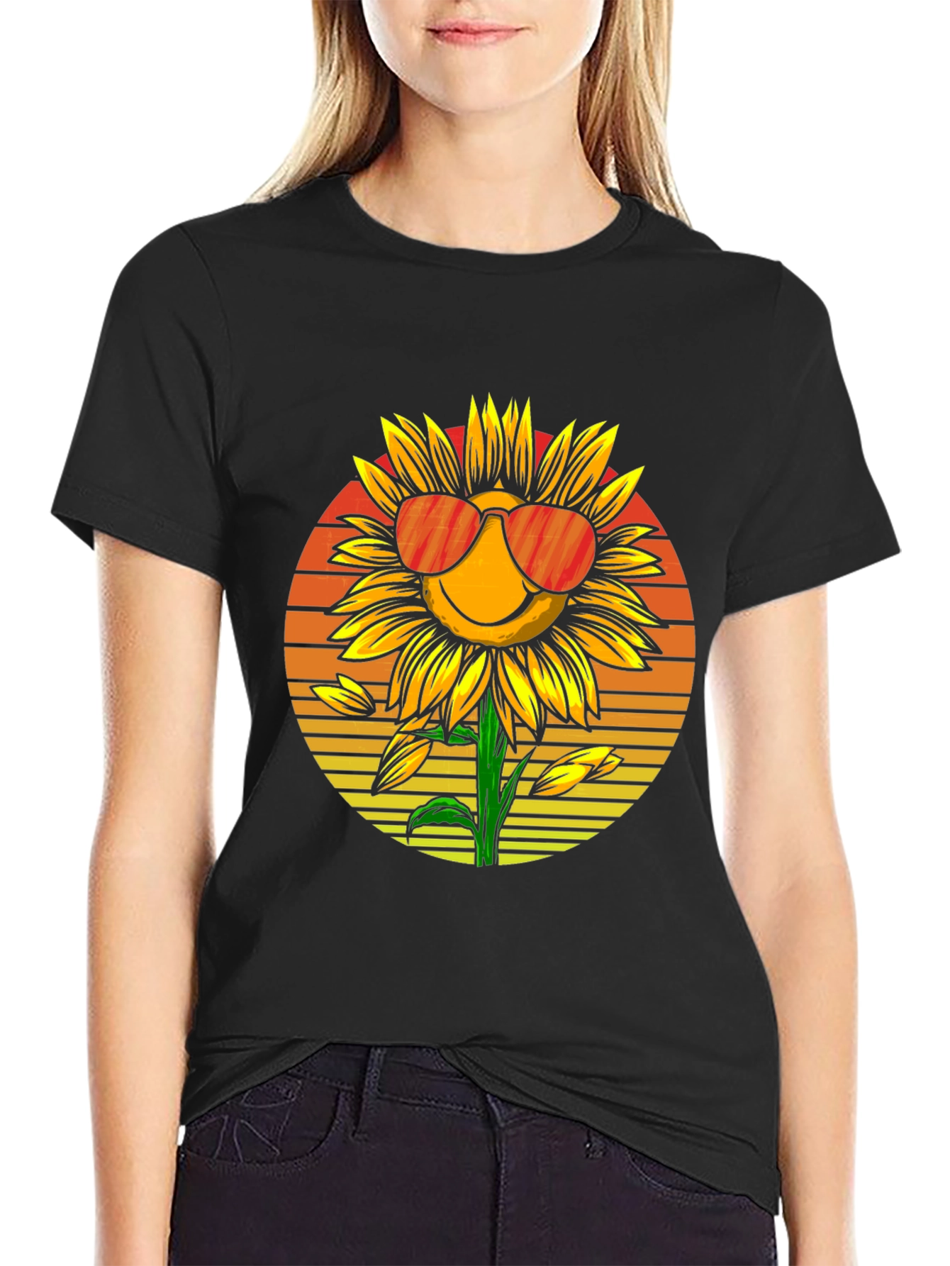 Sunflower with Sunglasses Graphic T-Shirt - Black