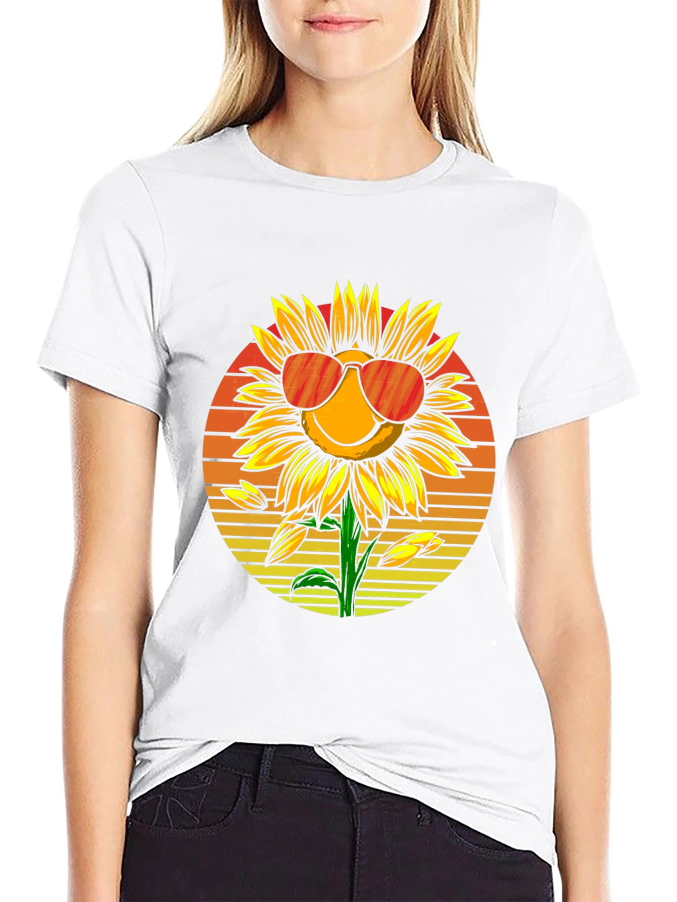 Sunflower with Sunglasses Graphic T-Shirt - Black