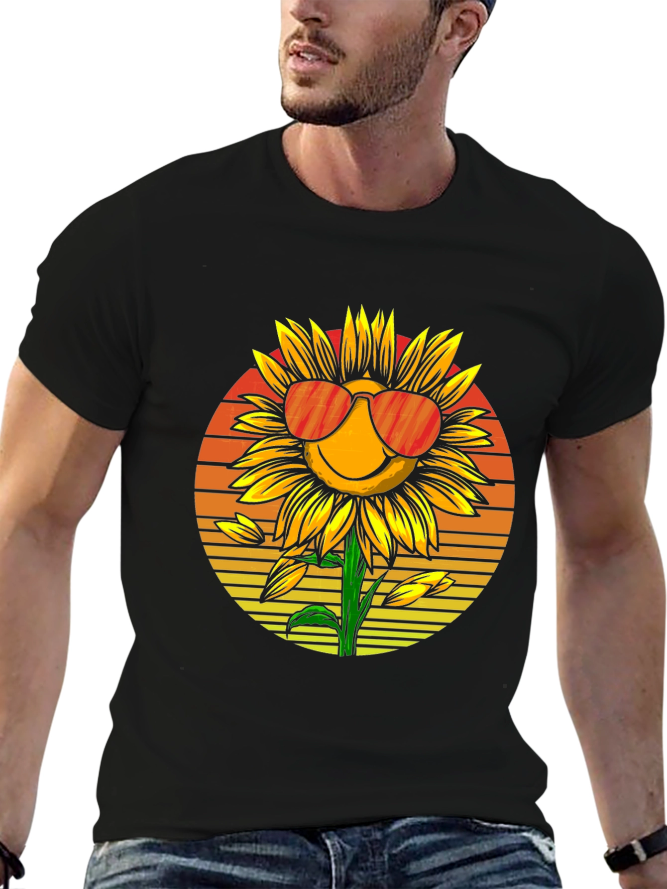 Sunflower with Sunglasses Graphic T-Shirt - Black